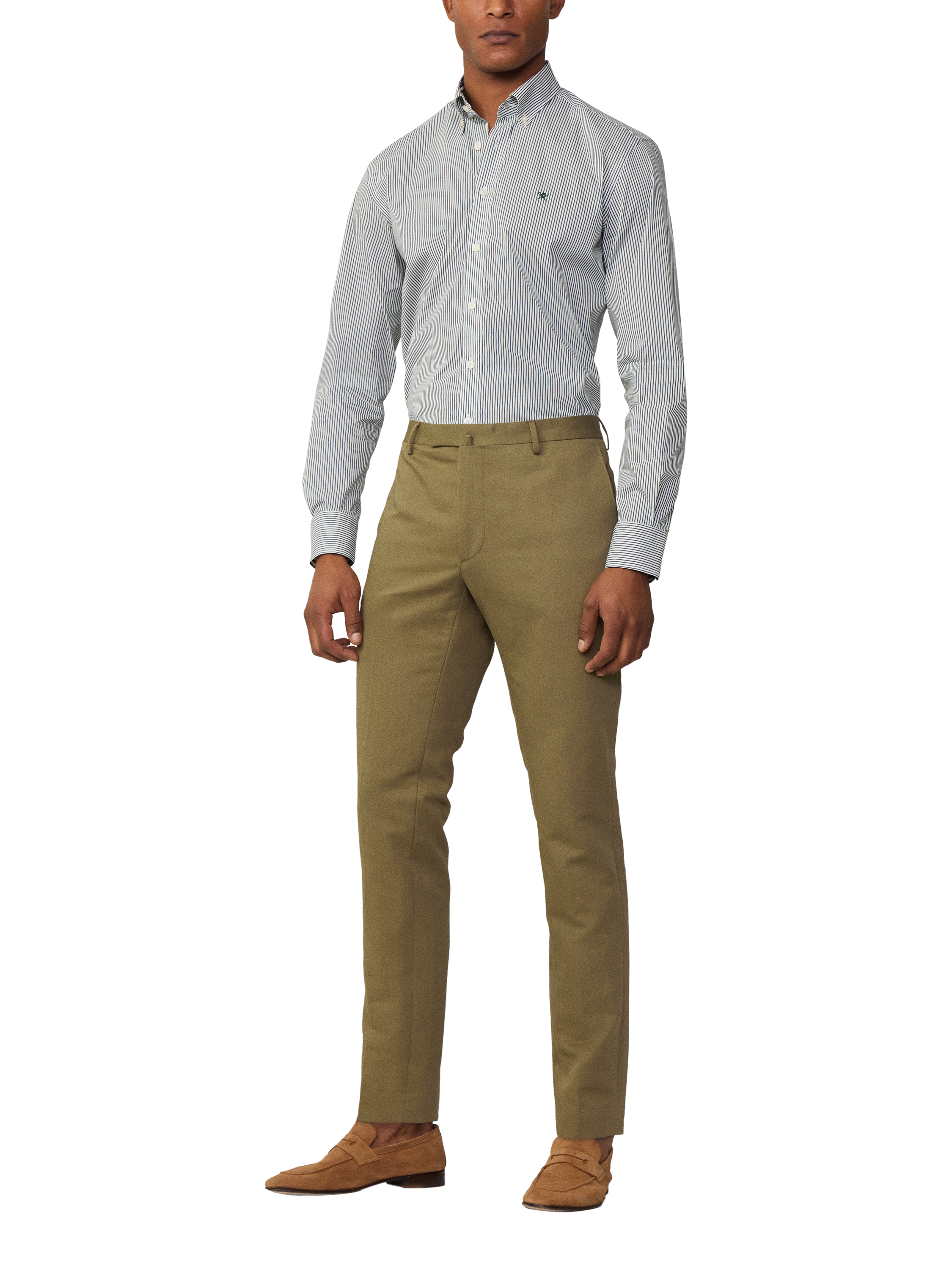 Product image 1 of 7, which shows Hackett London Kensington Slim Fit Cotton Linen Blend Trousers, Safari Green, 42R