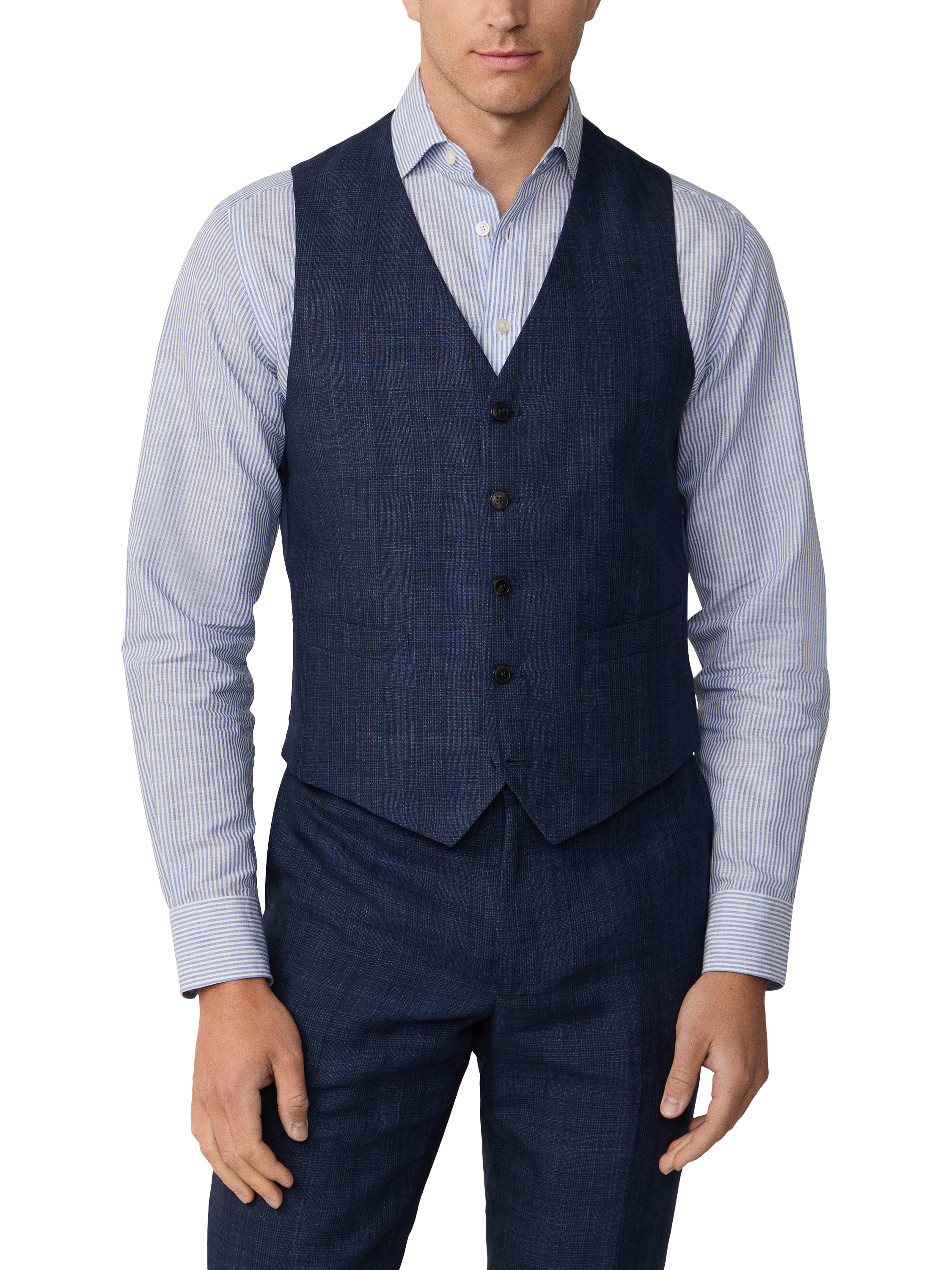 Product image 1 of 4, which shows Hackett London Linen Waistcoat, Navy, 36