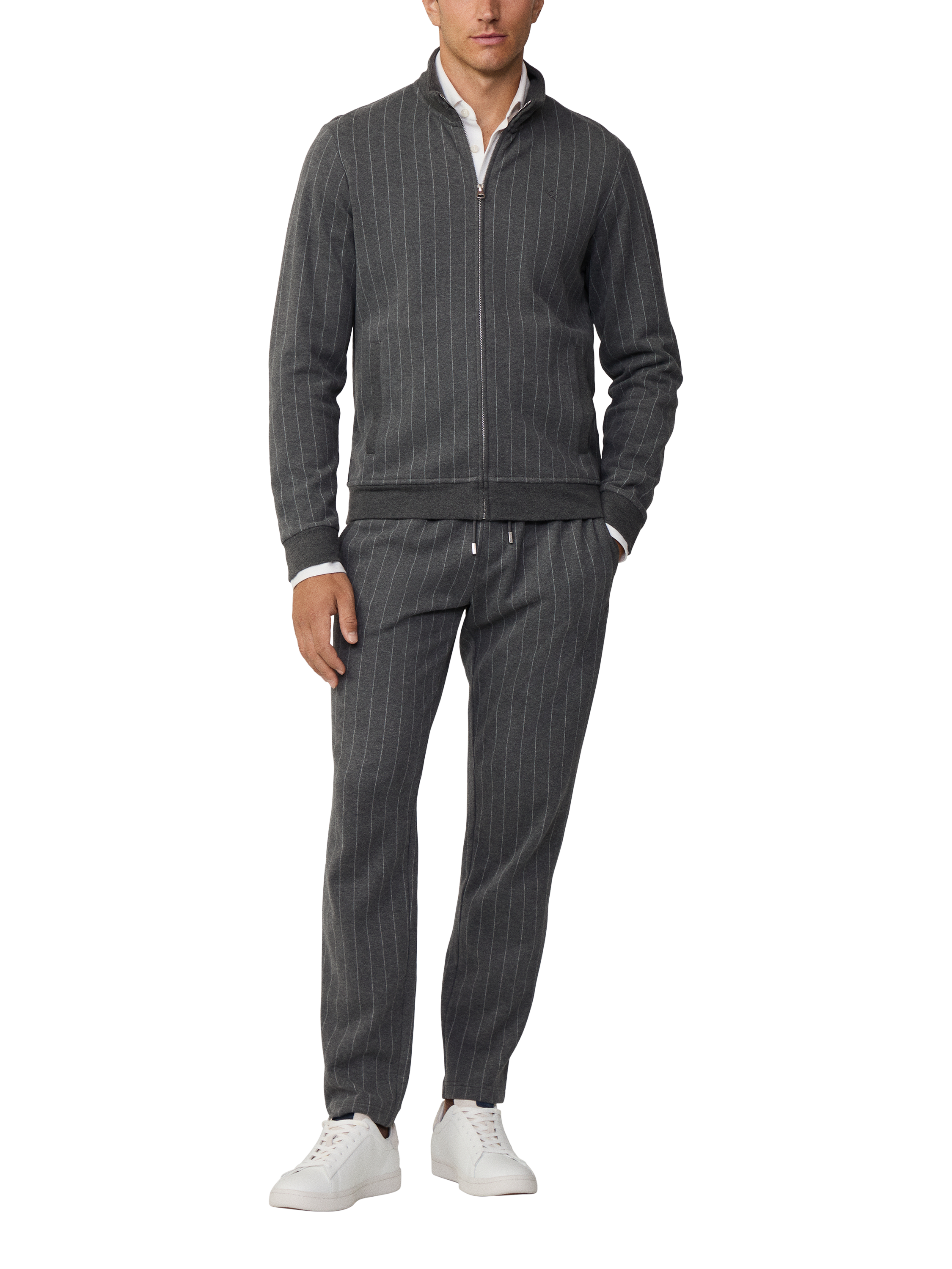 Product image 1 of 6, which shows Hackett London Full-Zip Pinstripe Sweatshirt, Granite Grey, XXXL