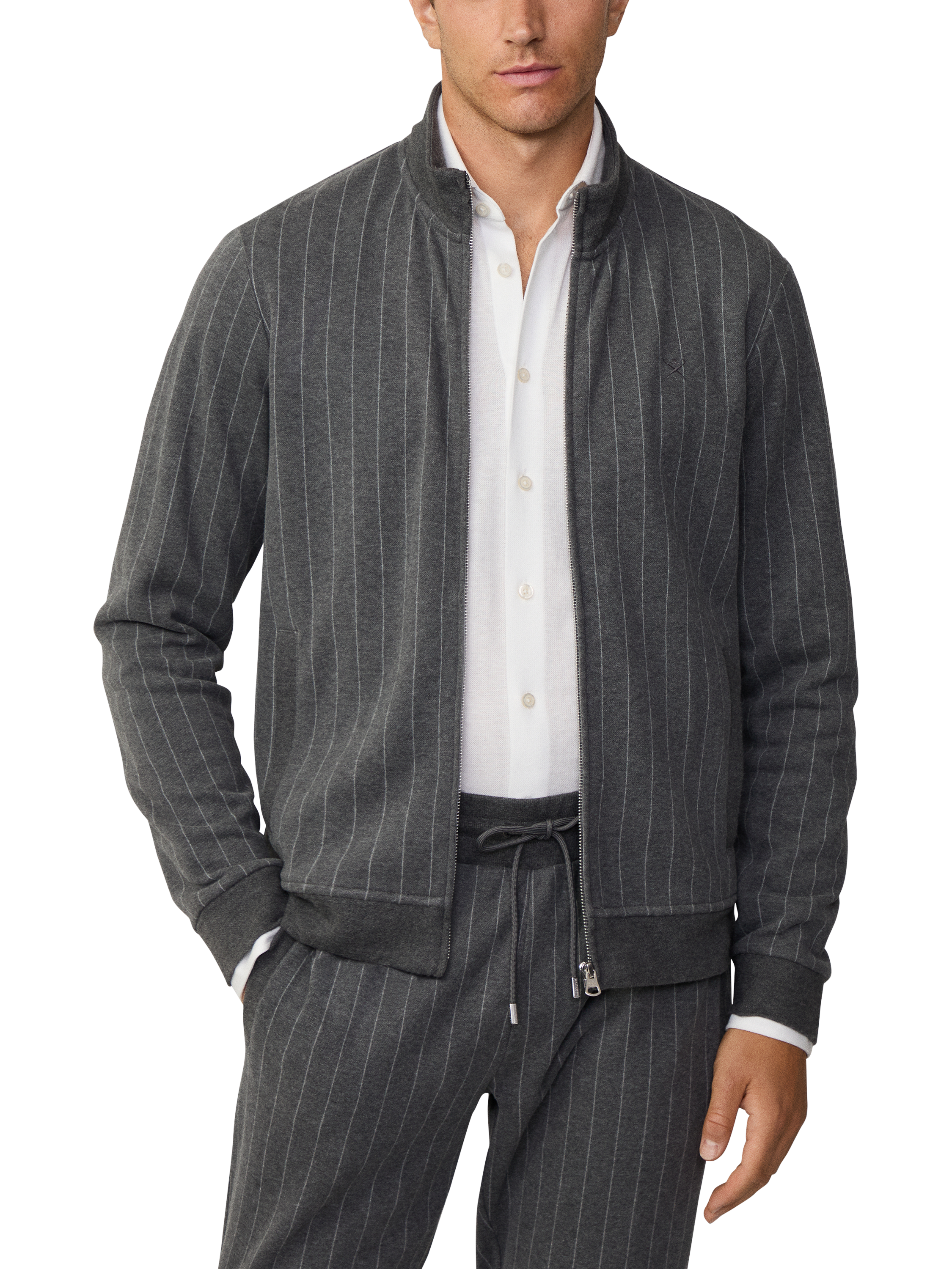 Product image 2 of 6, which shows Hackett London Full-Zip Pinstripe Sweatshirt, Granite Grey, XXXL