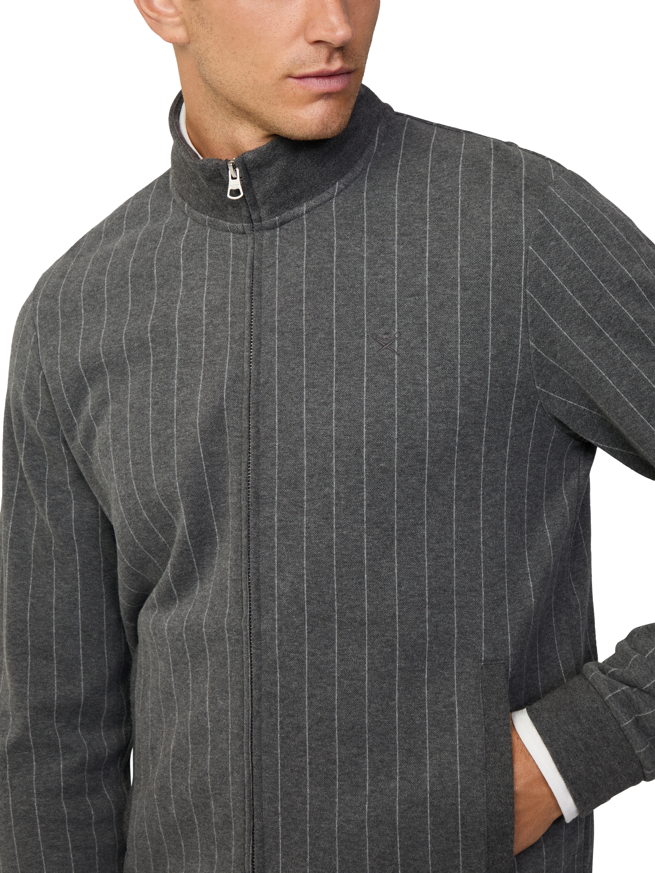 Product image 4 of 6, which shows Hackett London Full-Zip Pinstripe Sweatshirt, Granite Grey, XXXL