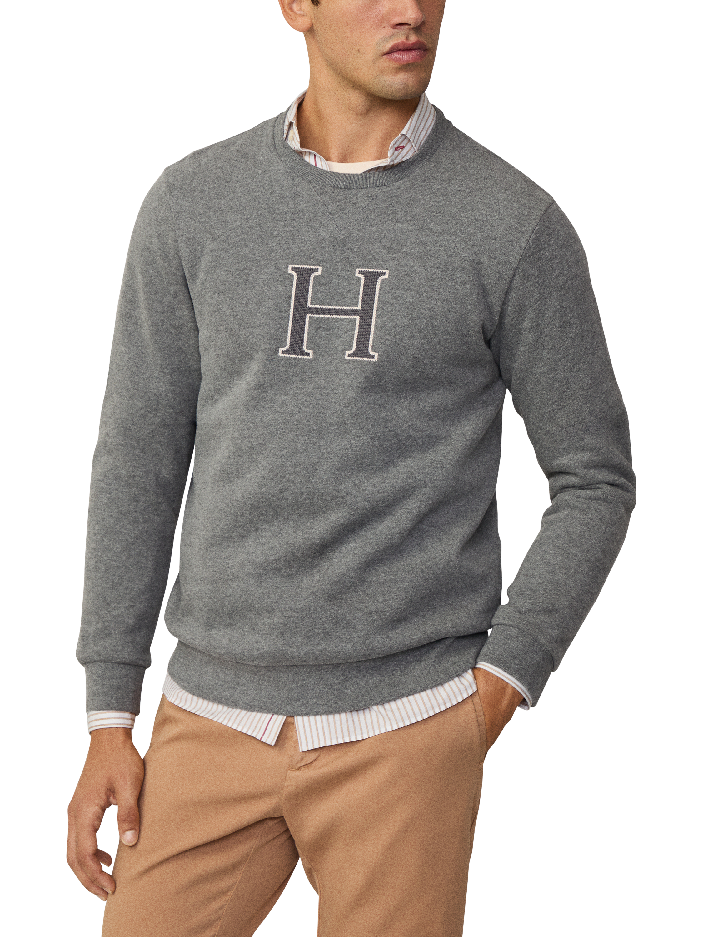 Product image 2 of 11, which shows Hackett London Heritage Cotton Blend Fleece-Back Sweatshirt, Granite Grey, XXXL