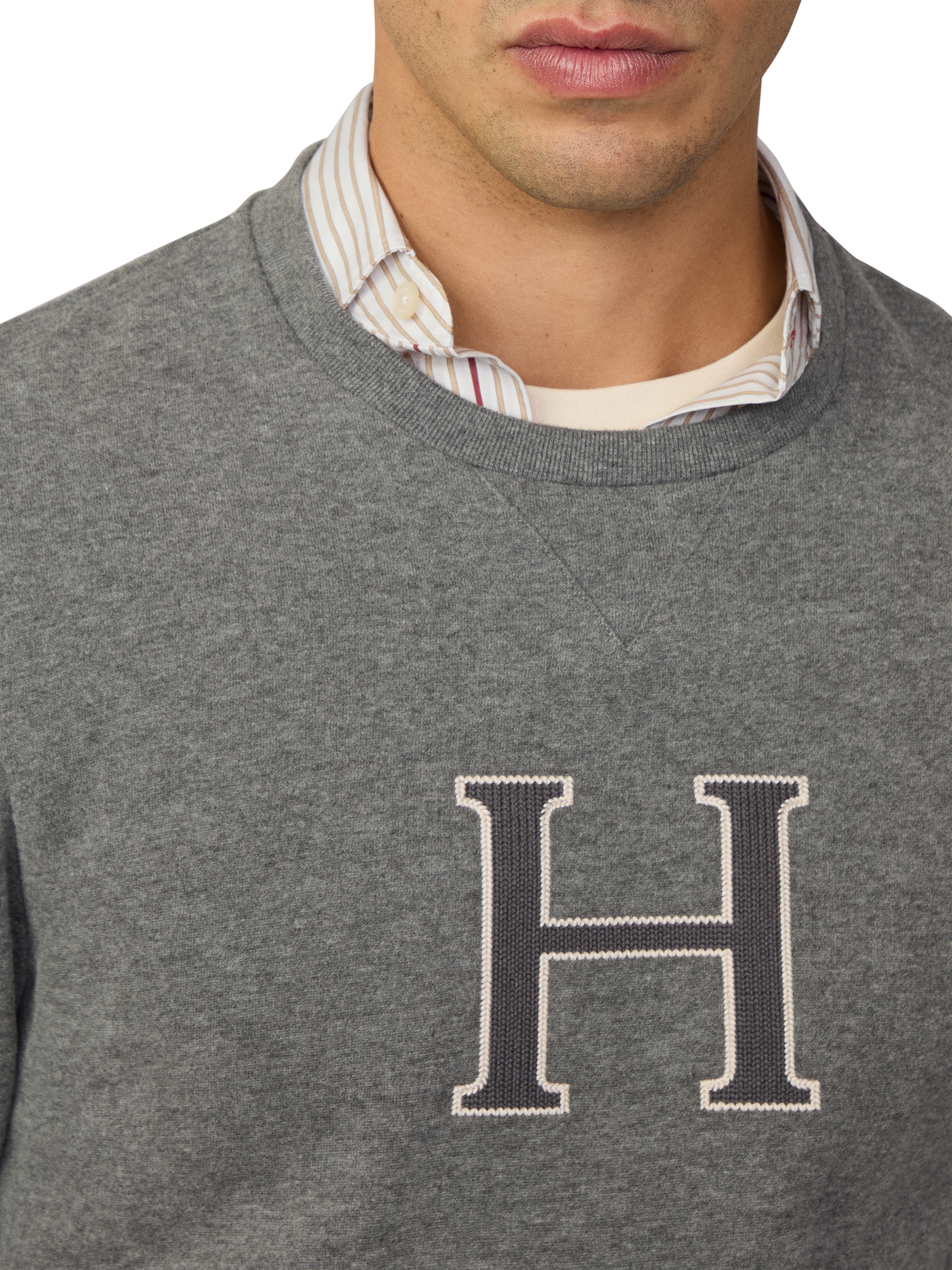 Product image 4 of 11, which shows Hackett London Heritage Cotton Blend Fleece-Back Sweatshirt, Granite Grey, XXXL