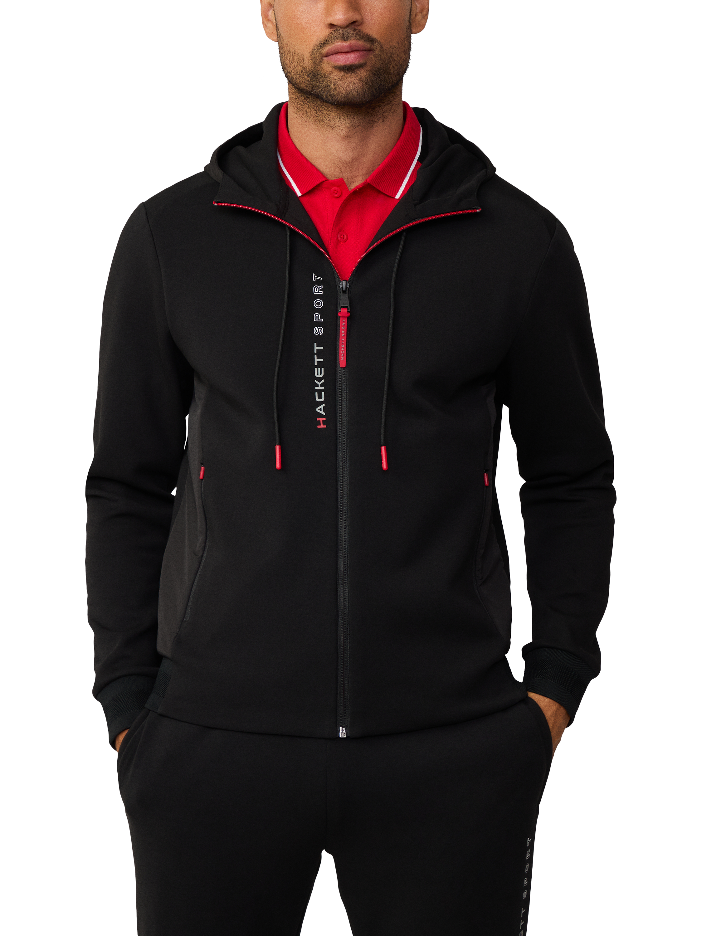 Product image 2 of 6, which shows Hackett London Fusion Track Zip Hoodie, Black, XXL