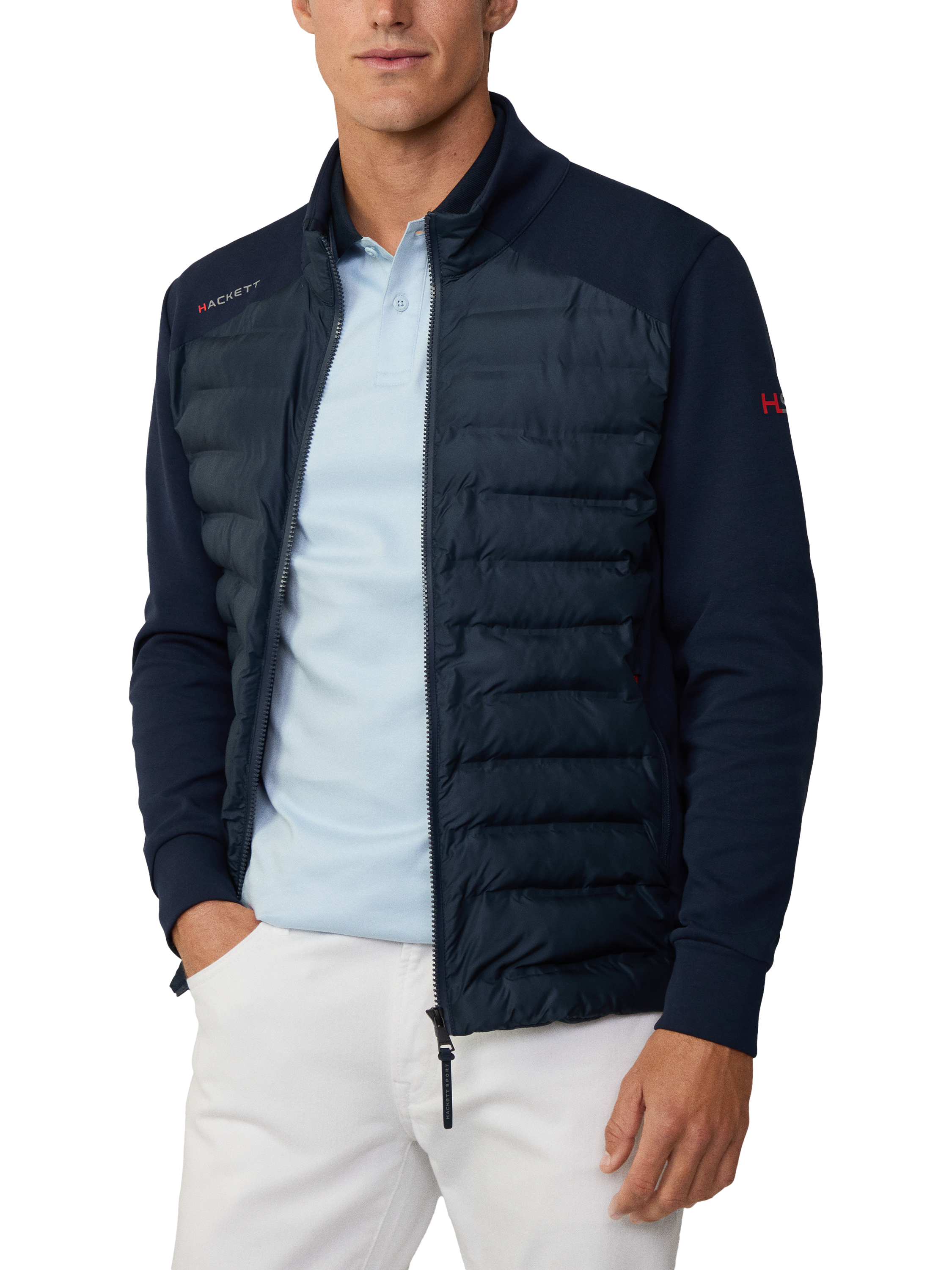 Product image 1 of 7, which shows Hackett London Sport Zip Front Cotton Blend Jacket, Navy, XXL