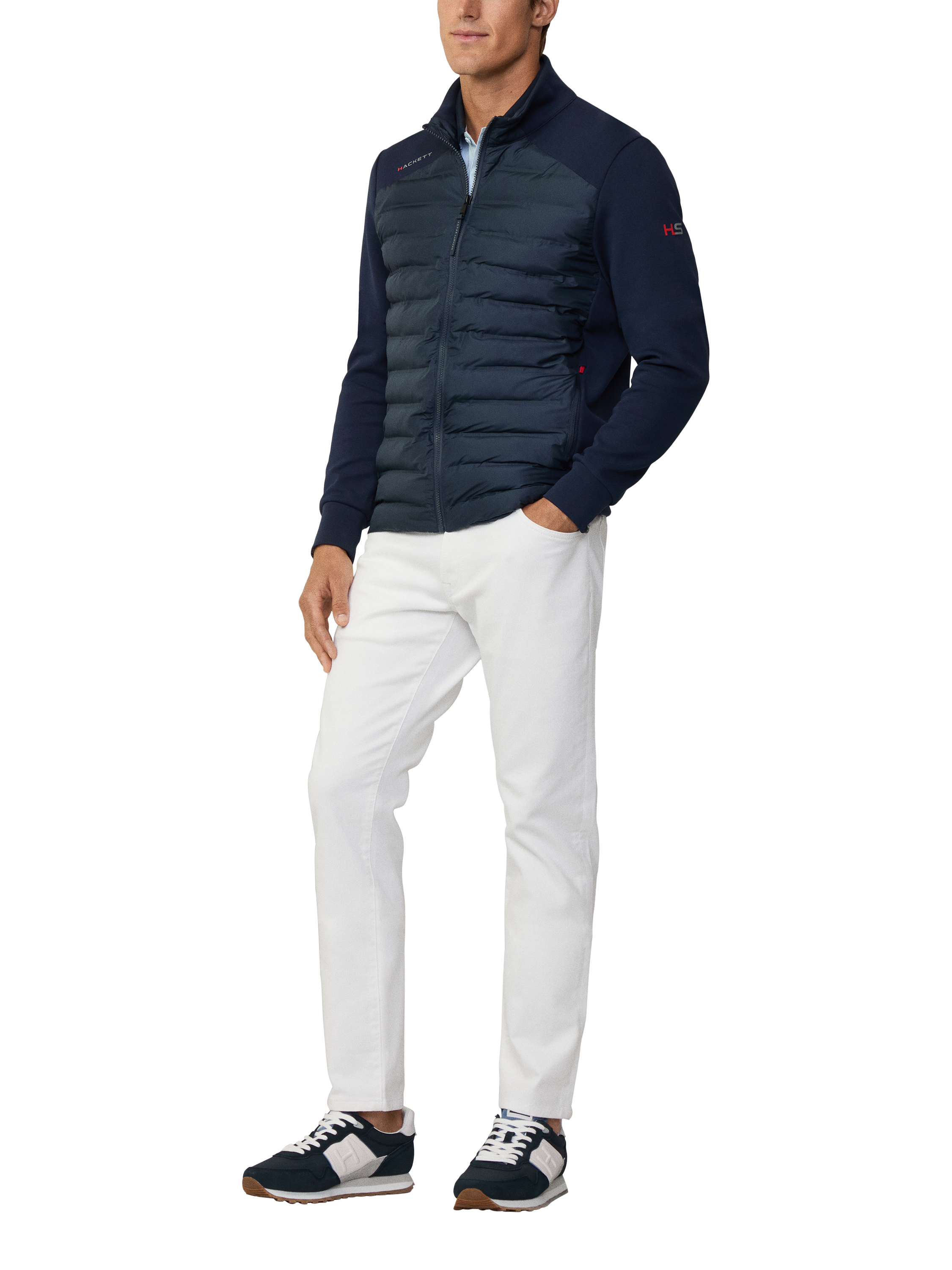 Product image 3 of 7, which shows Hackett London Sport Zip Front Cotton Blend Jacket, Navy, XXL