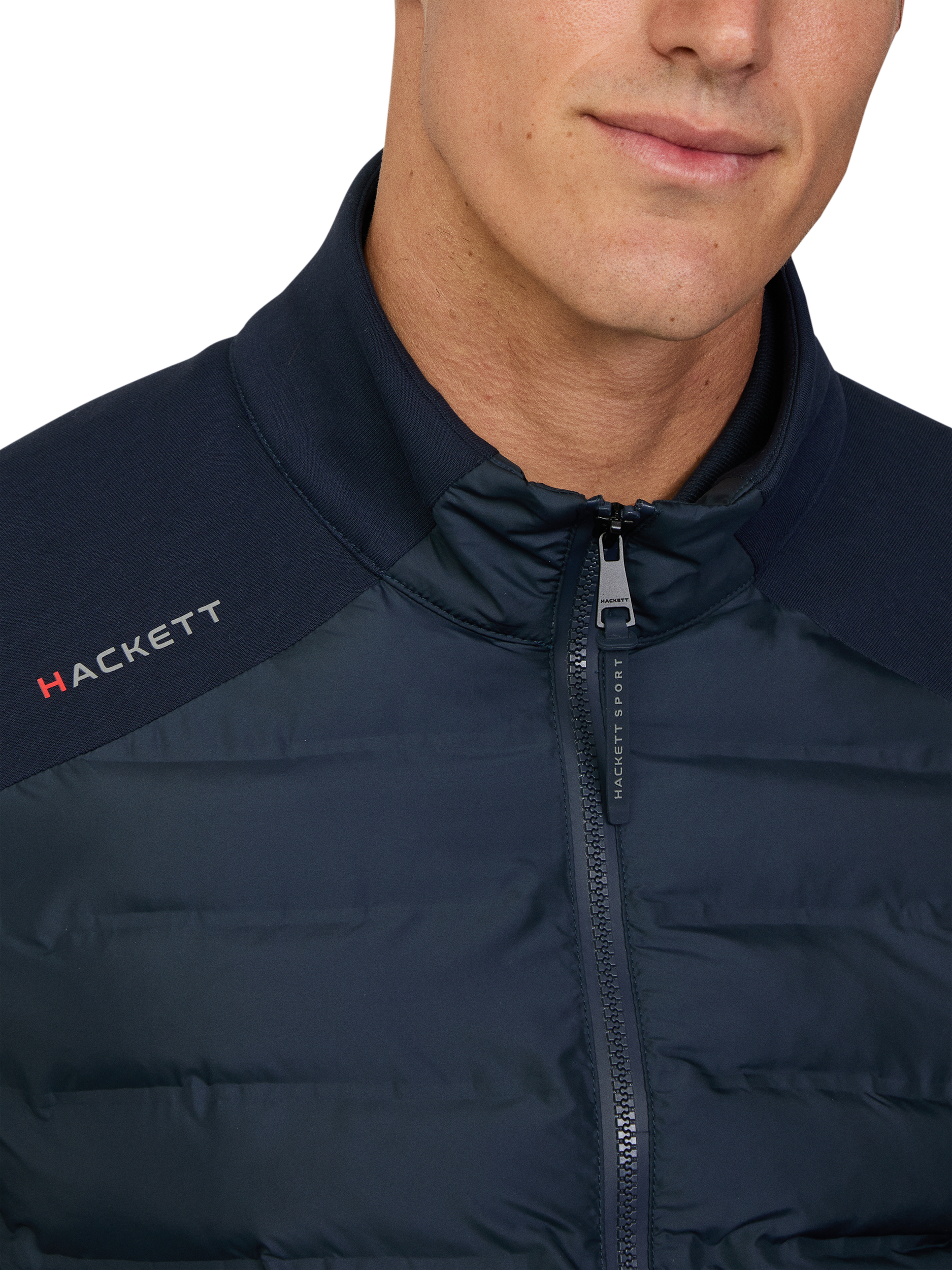 Product image 4 of 7, which shows Hackett London Sport Zip Front Cotton Blend Jacket, Navy, XXL