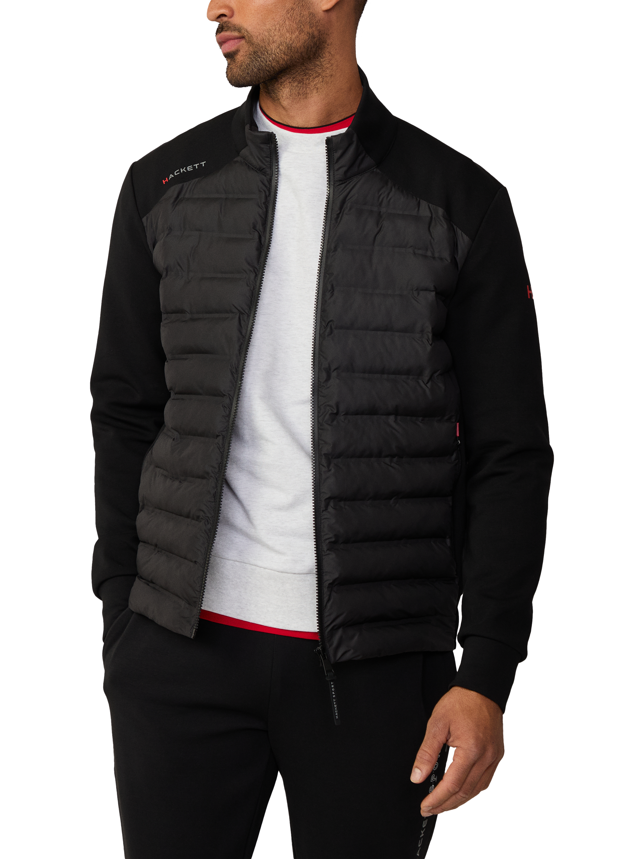 Product image 2 of 11, which shows Hackett London Hybrid Quilted Full Zip Track Top, Black, XXL