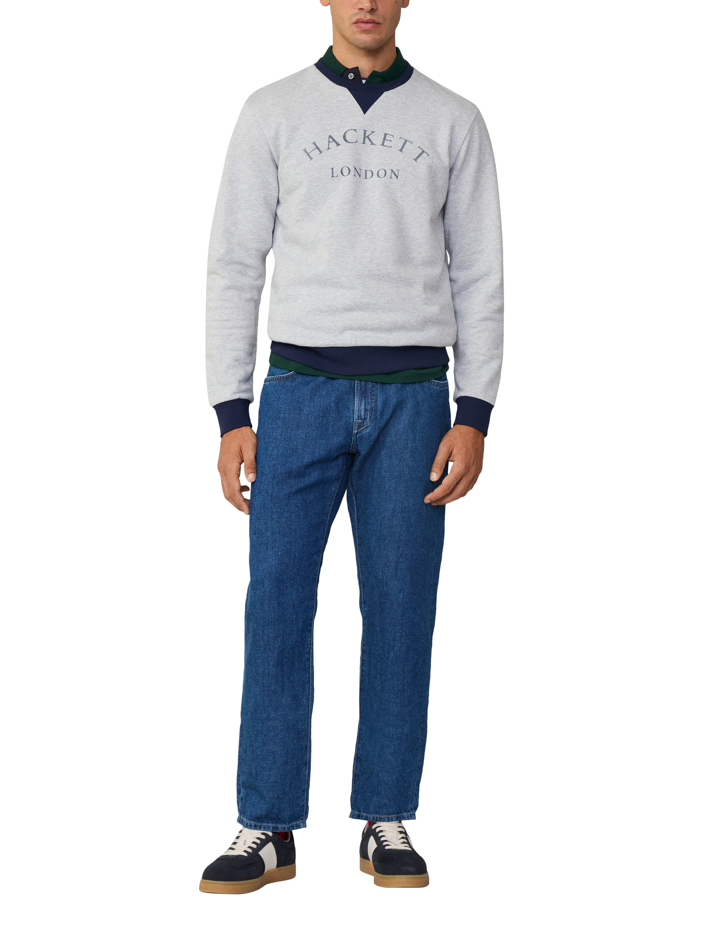 Product image 5 of 5, which shows Hackett London Essential Crew Neck Top, Light Grey Marl, XXL