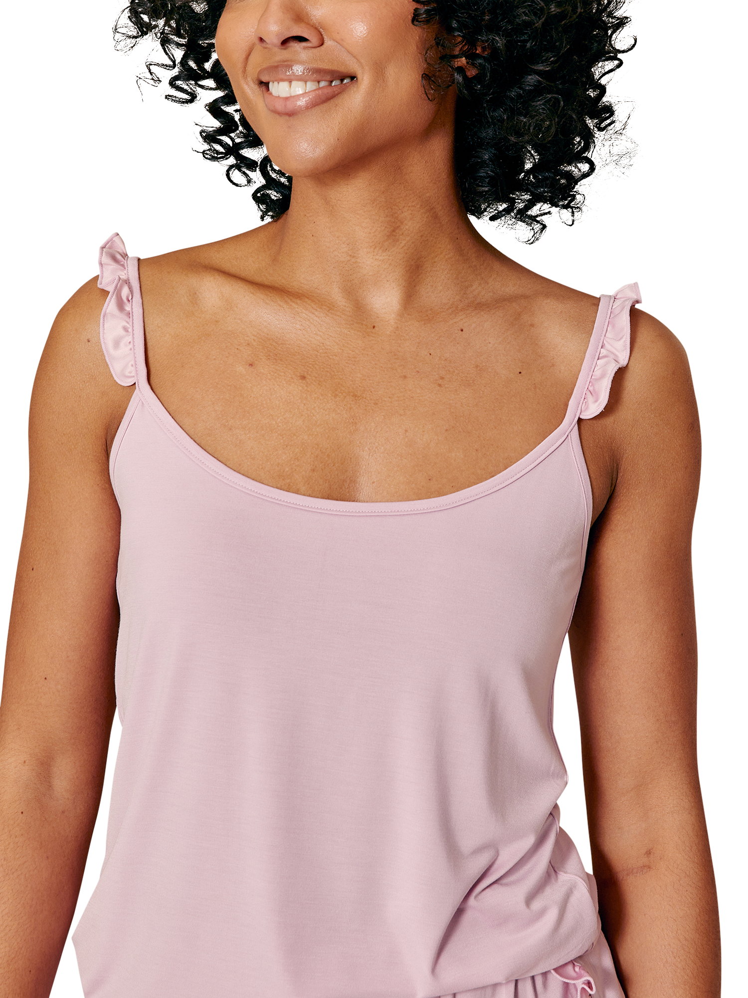 Product image 2 of 4, which shows Pretty You London Bamboo Rich Frill Cami Shorty Pyjama Set, Blush, 8