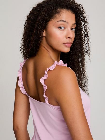 Pretty You London Bamboo Rich Frill Cami Shorty Pyjama Set, Blush - view 2, Blush