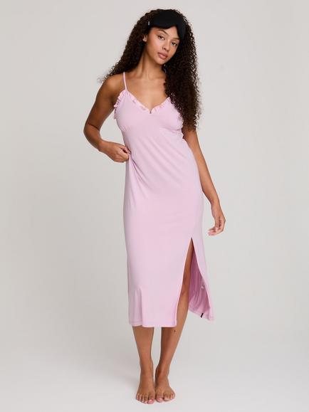 Pretty You London Bamboo Rich Frill Chemise, Blush, Blush
