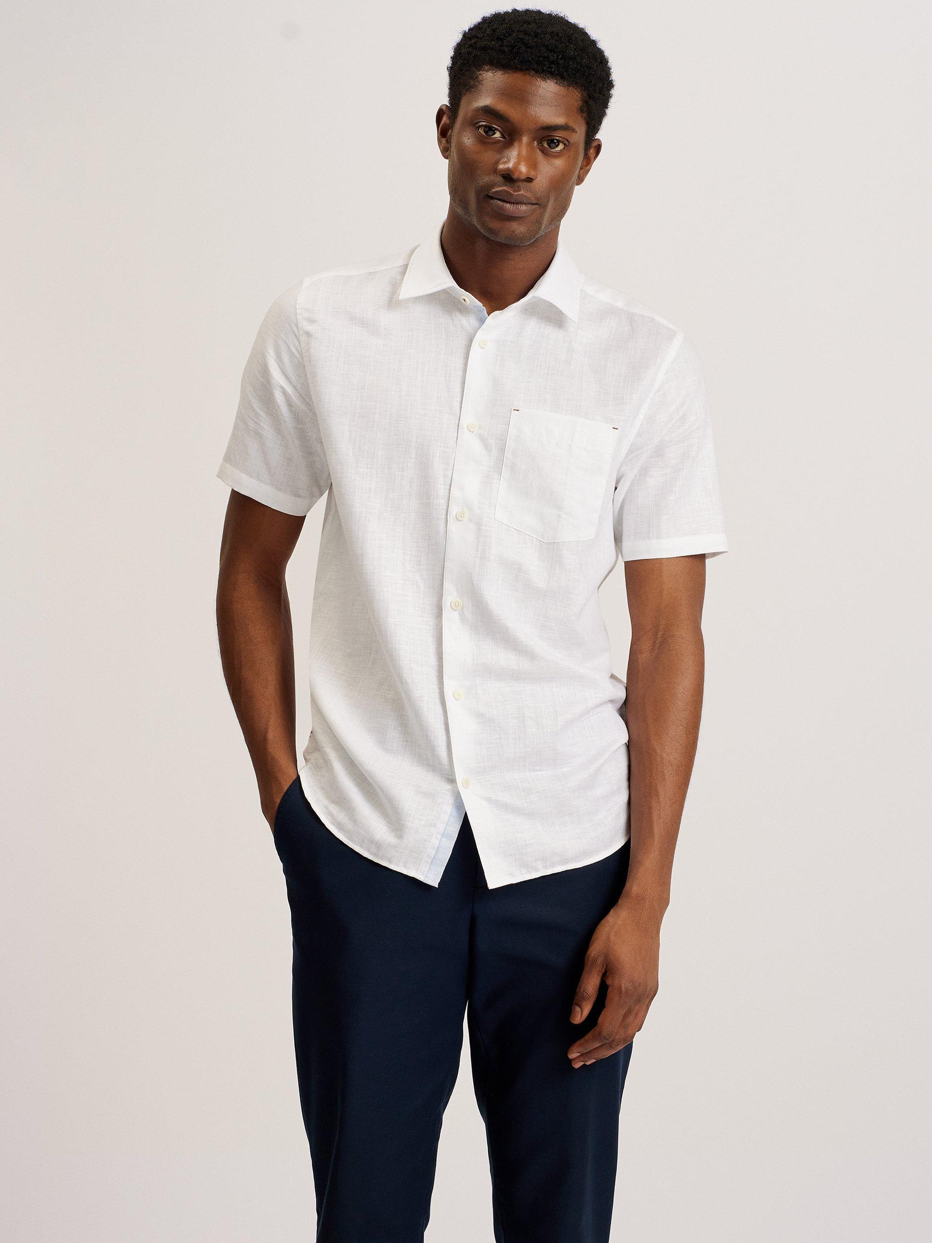 Product image 1 of 6, which shows Ted Baker Palomas Linen Blend Regular Fit Shirt, White, XL