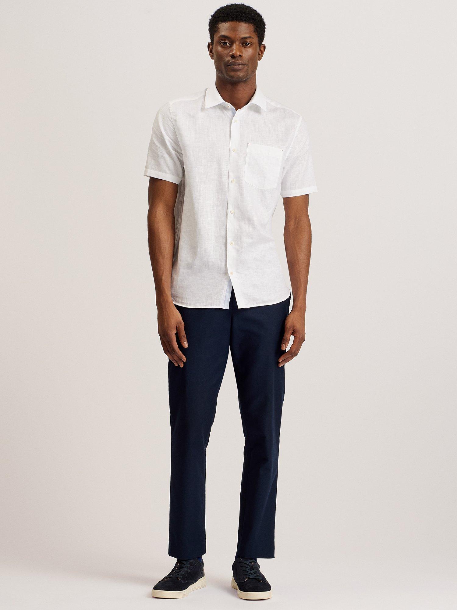 Product image 3 of 6, which shows Ted Baker Palomas Linen Blend Regular Fit Shirt, White, XL