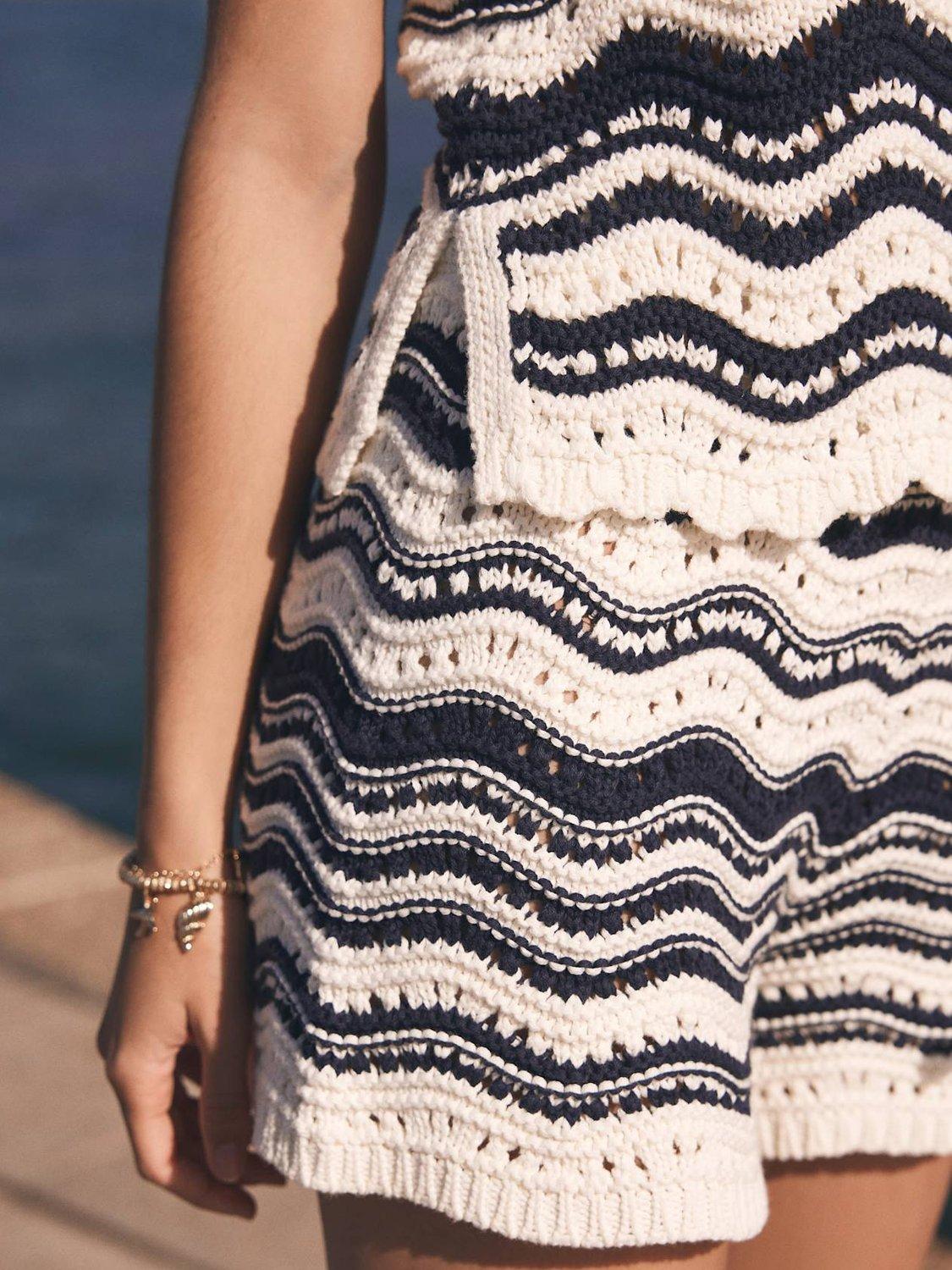 Product image 3 of 7, which shows Mint Velvet Wavy Stripe Knit Shorts, Ivory/Multi, L