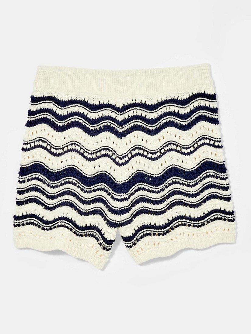 Product image 5 of 7, which shows Mint Velvet Wavy Stripe Knit Shorts, Ivory/Multi, L