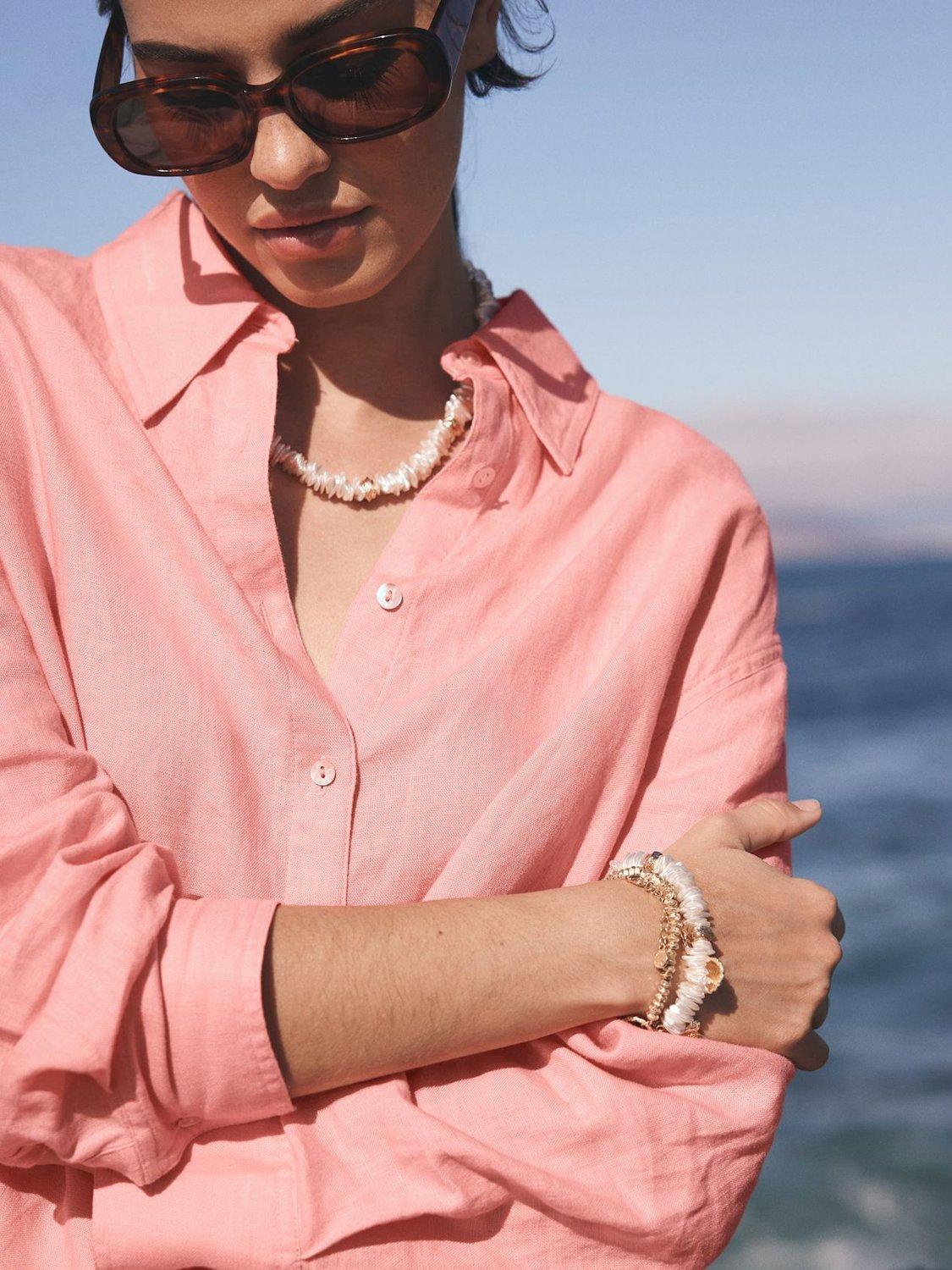 Product image 3 of 7, which shows Mint Velvet Pure Linen Long Sleeve Shirt, Pink, L