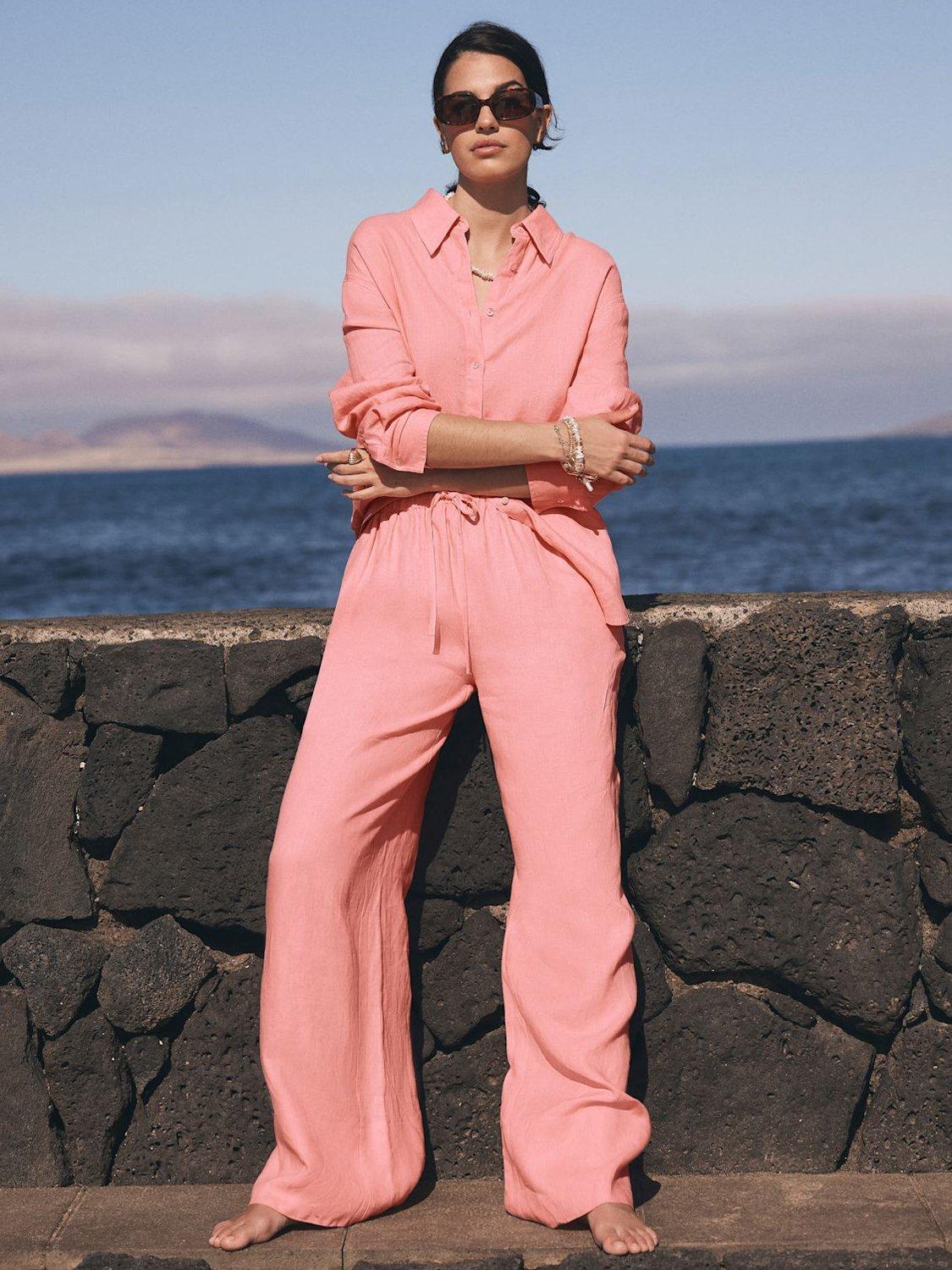 Product image 4 of 7, which shows Mint Velvet Pure Linen Long Sleeve Shirt, Pink, L