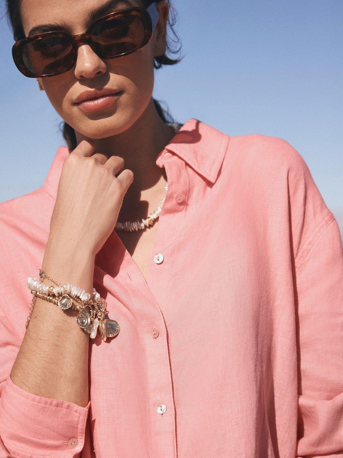 Product image 6 of 7, which shows Mint Velvet Pure Linen Long Sleeve Shirt, Pink, L
