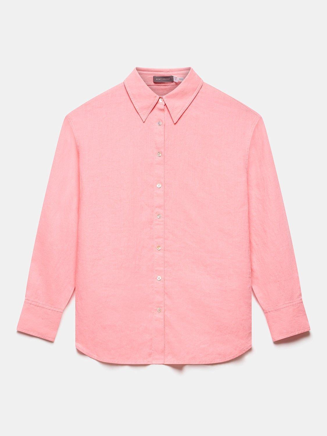 Product image 7 of 7, which shows Mint Velvet Pure Linen Long Sleeve Shirt, Pink, L