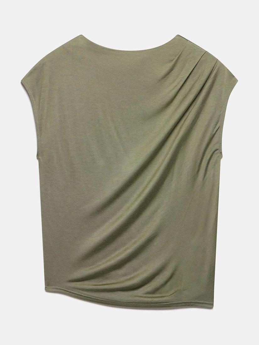 Product image 6 of 7, which shows Mint Velvet Ruched Shoulder Top, Khaki, L