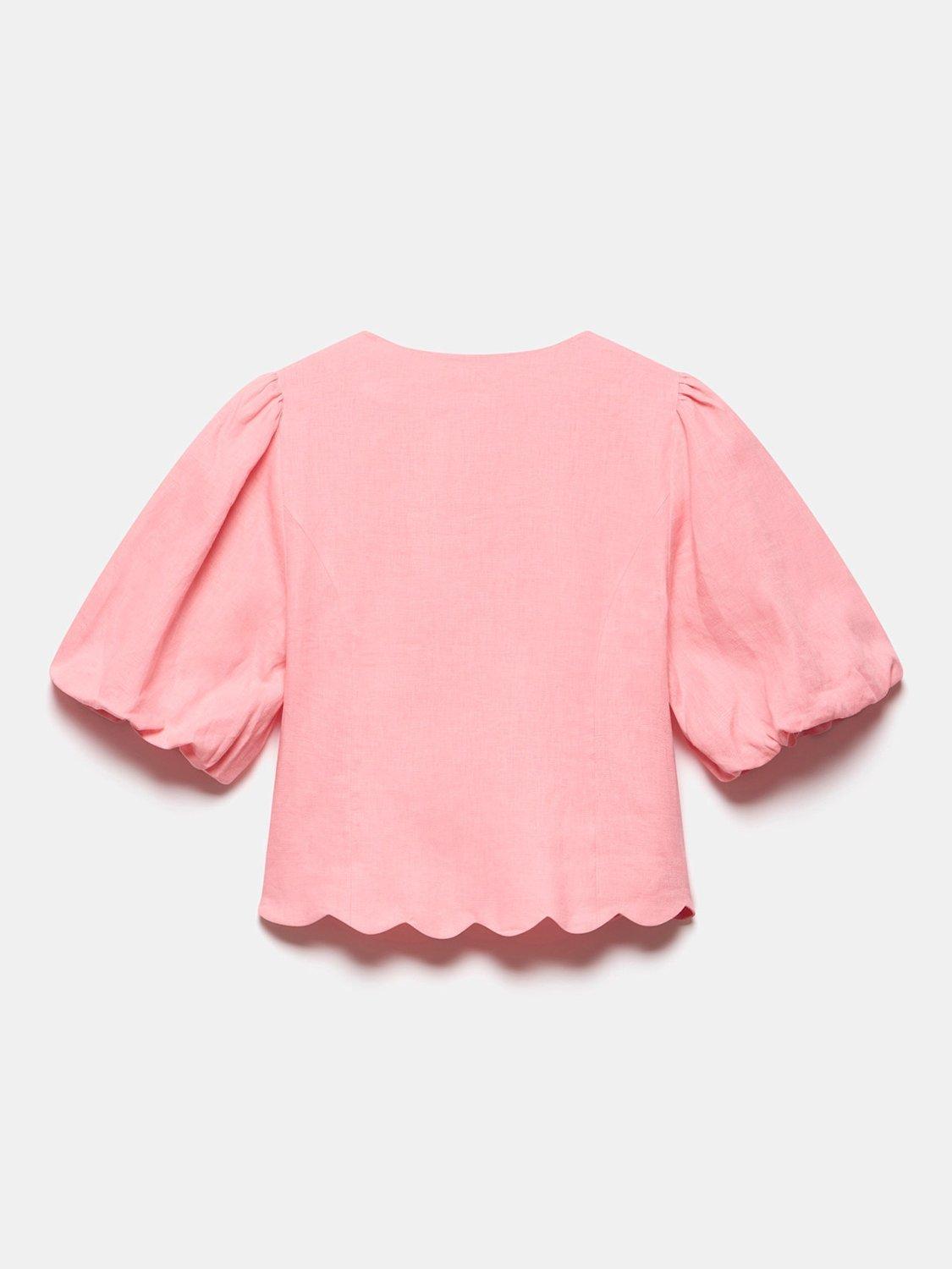 Product image 8 of 8, which shows Mint Velvet Scallop Tie Front Top, Pink, M