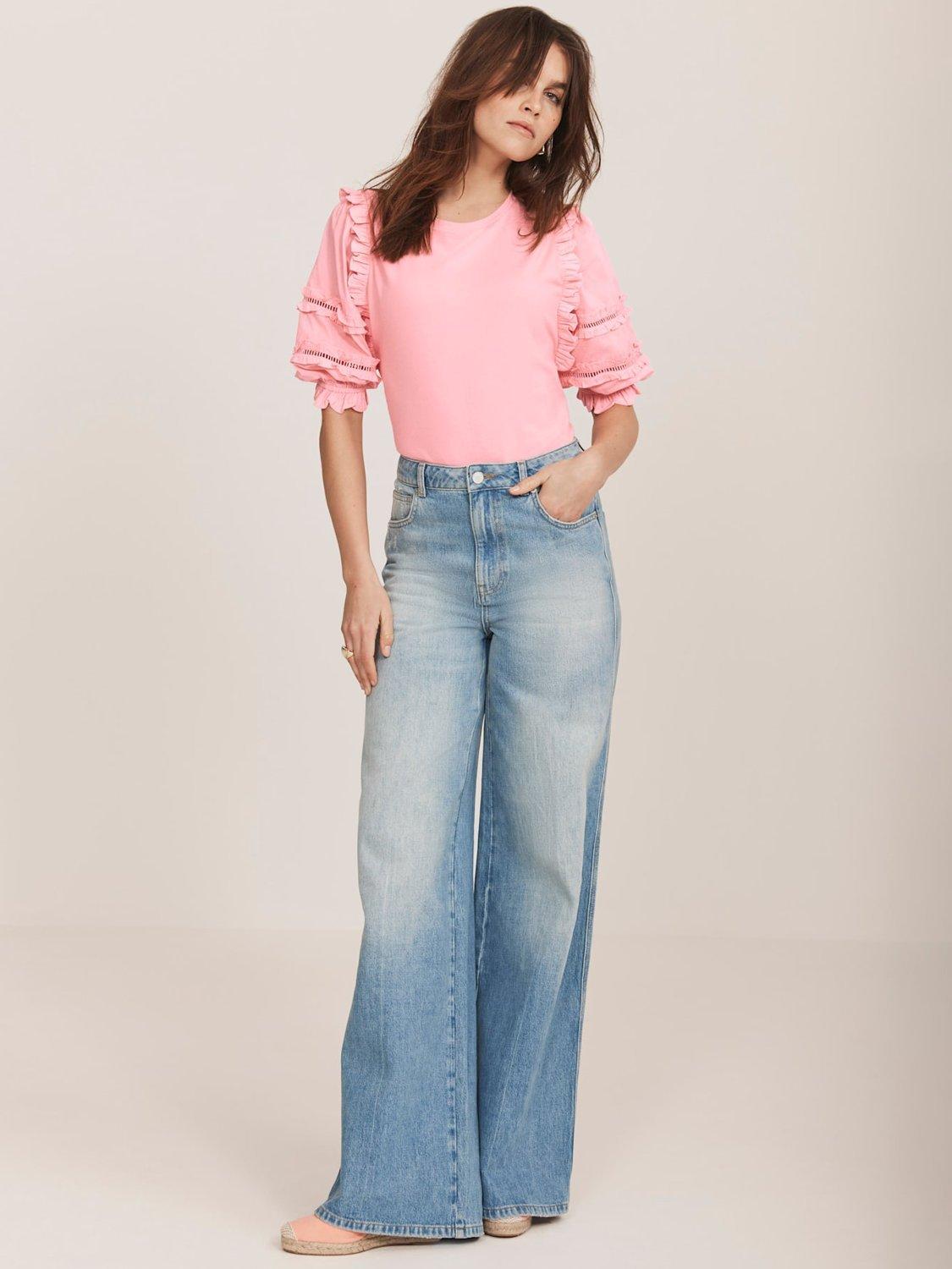 Product image 4 of 7, which shows Mint Velvet Ruffle Detail T-Shirt, Pink, S