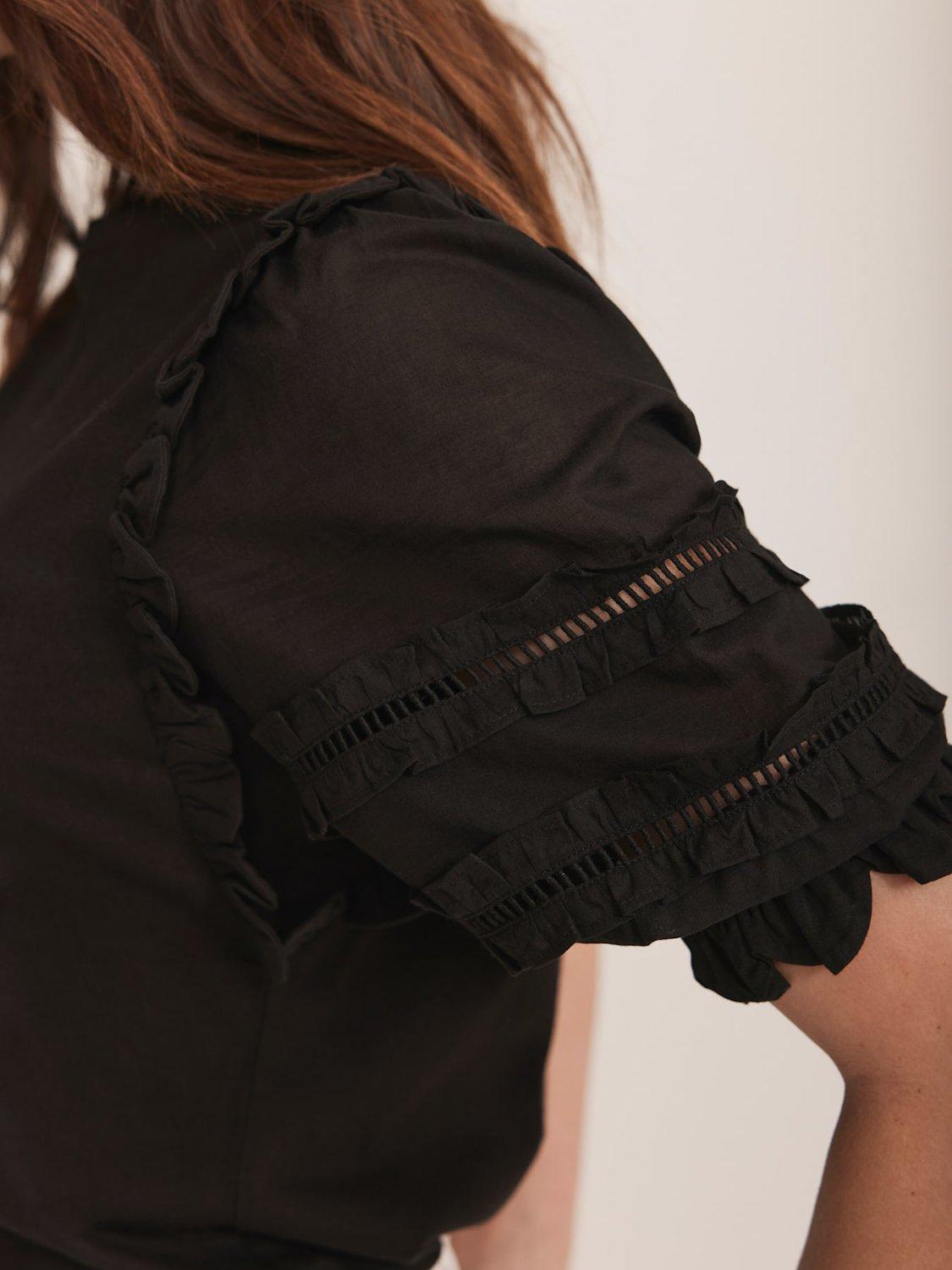 Product image 4 of 7, which shows Mint Velvet Ruffle Detail T-Shirt, Black, S