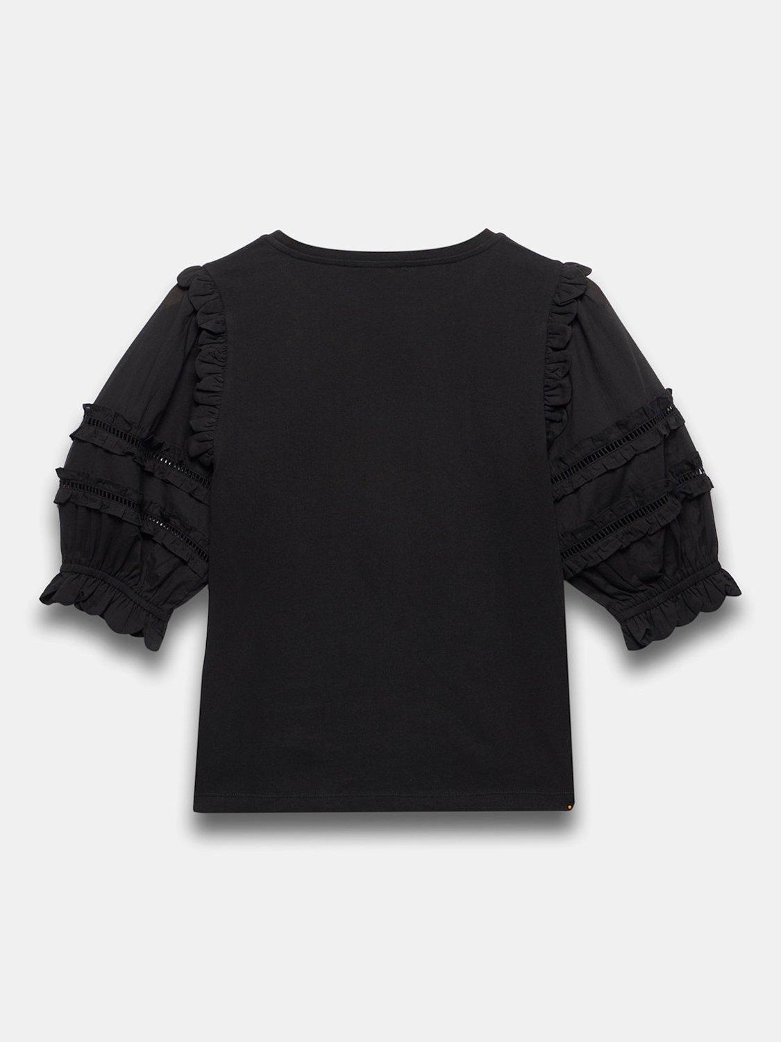 Product image 7 of 7, which shows Mint Velvet Ruffle Detail T-Shirt, Black, S