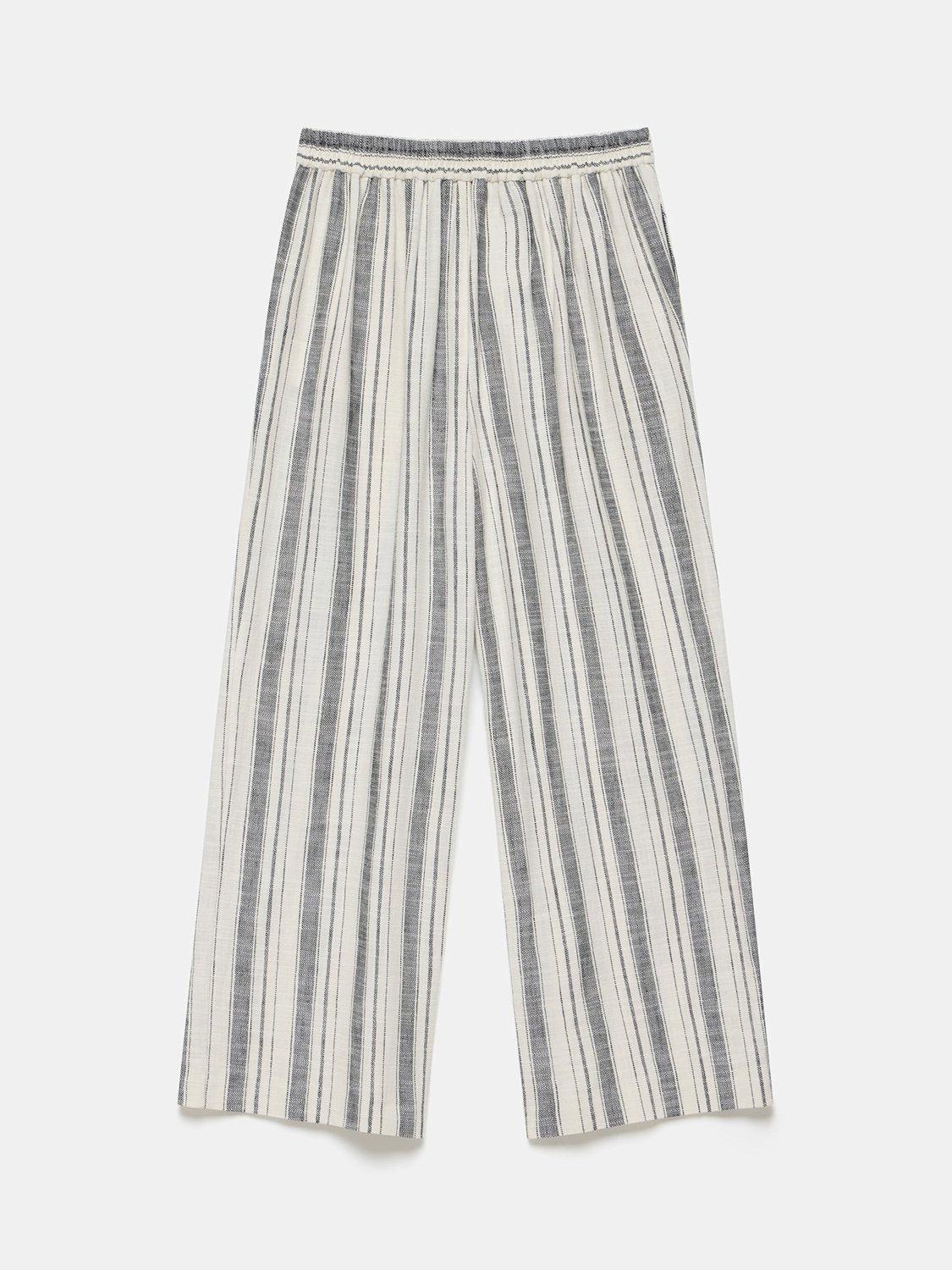 Product image 6 of 6, which shows Mint Velvet Stripe Wide Leg Trousers, Ivory, S