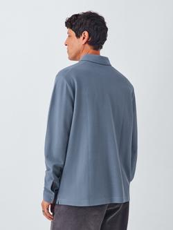 John Lewis Supima Cotton Pique Long Sleeve Polo Shirt, Flint Stone - view 2, Flint Stone