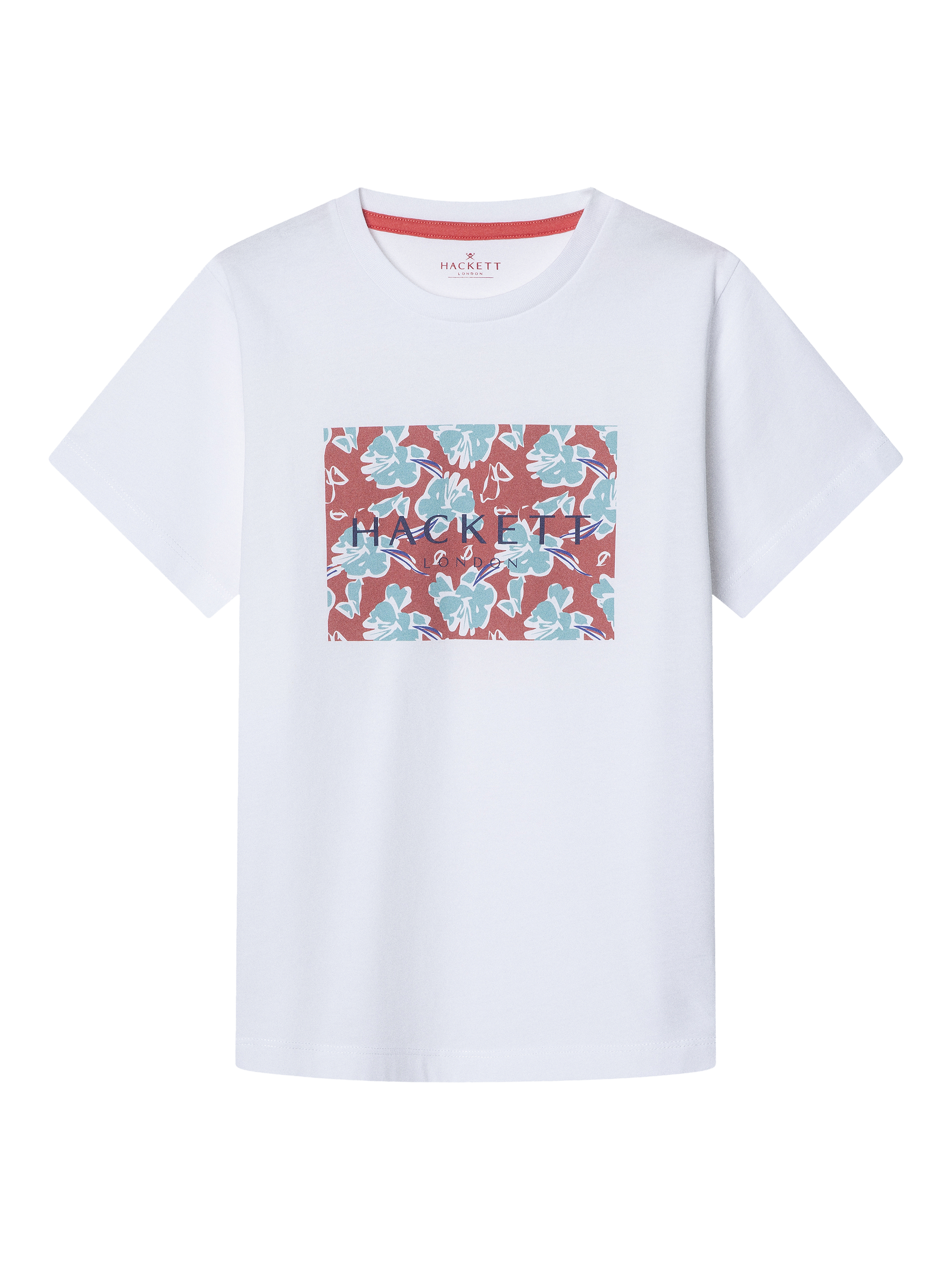 Product image 1 of 4, which shows Hackett London Kids' Cotton Floral Logo Print T-Shirt, Optic White, 15 years