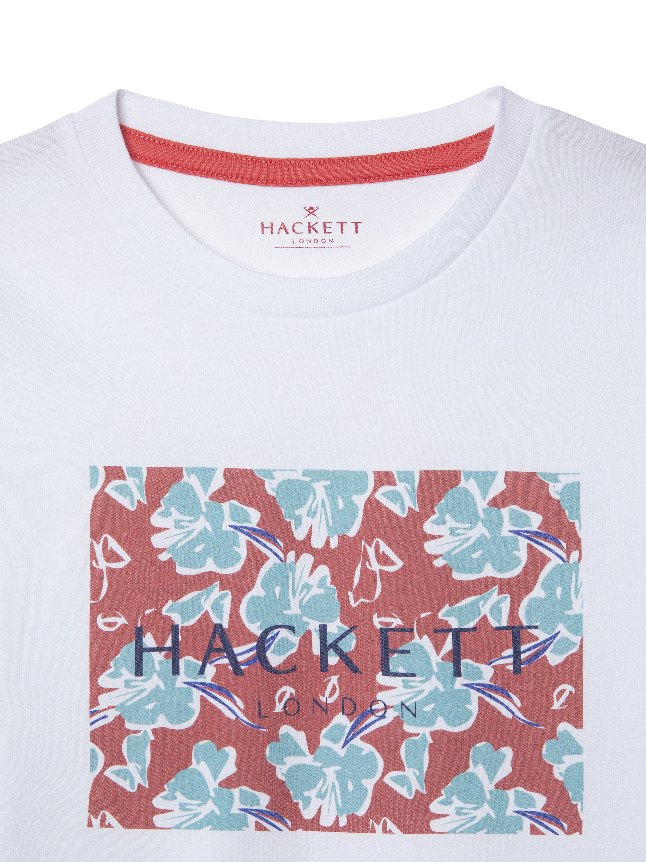 Product image 3 of 4, which shows Hackett London Kids' Cotton Floral Logo Print T-Shirt, Optic White, 15 years