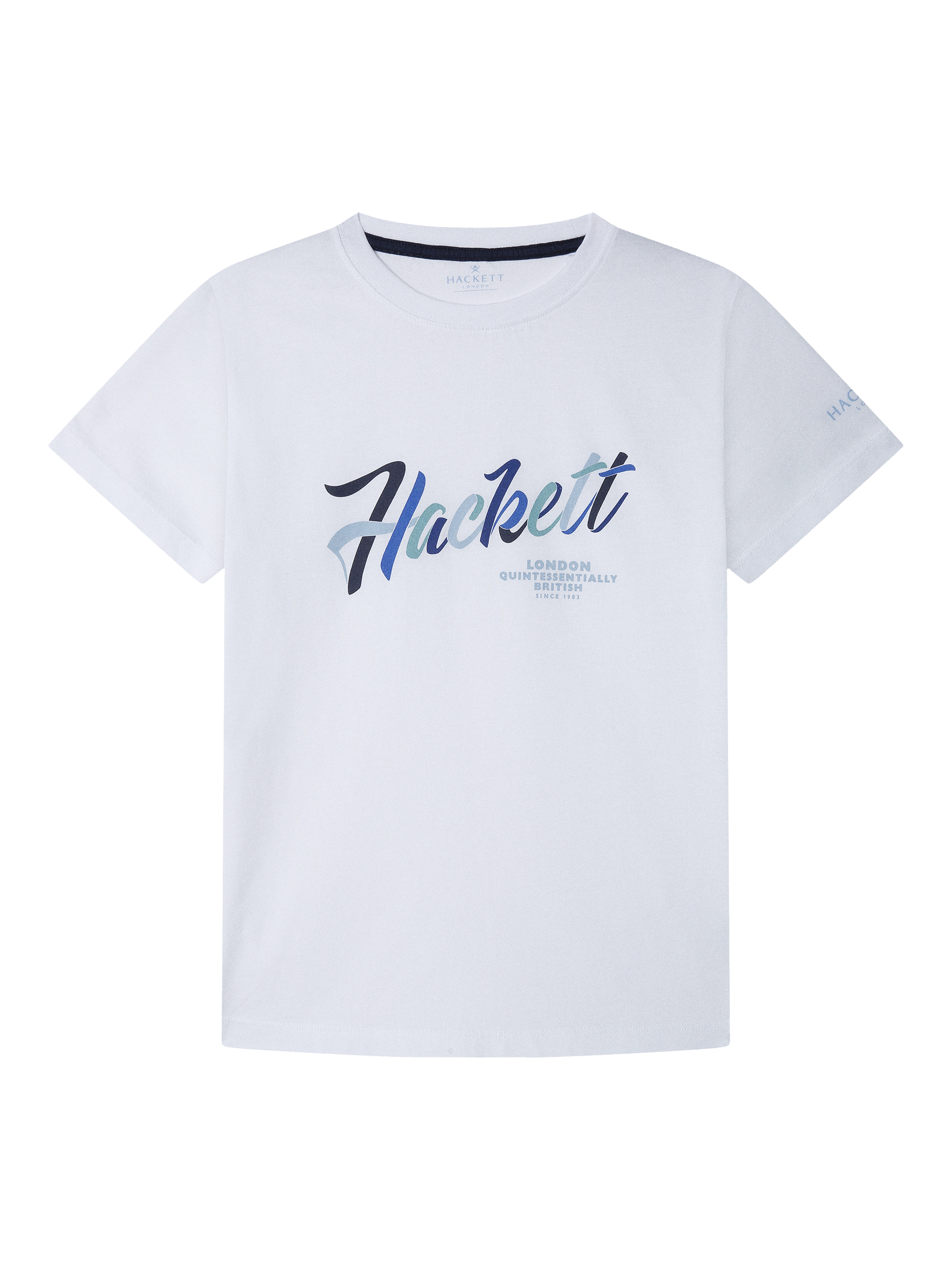 Product image 1 of 4, which shows Hackett London Kids' Cotton Script Logo Slim Fit T-Shirt, Optic White, 2 years