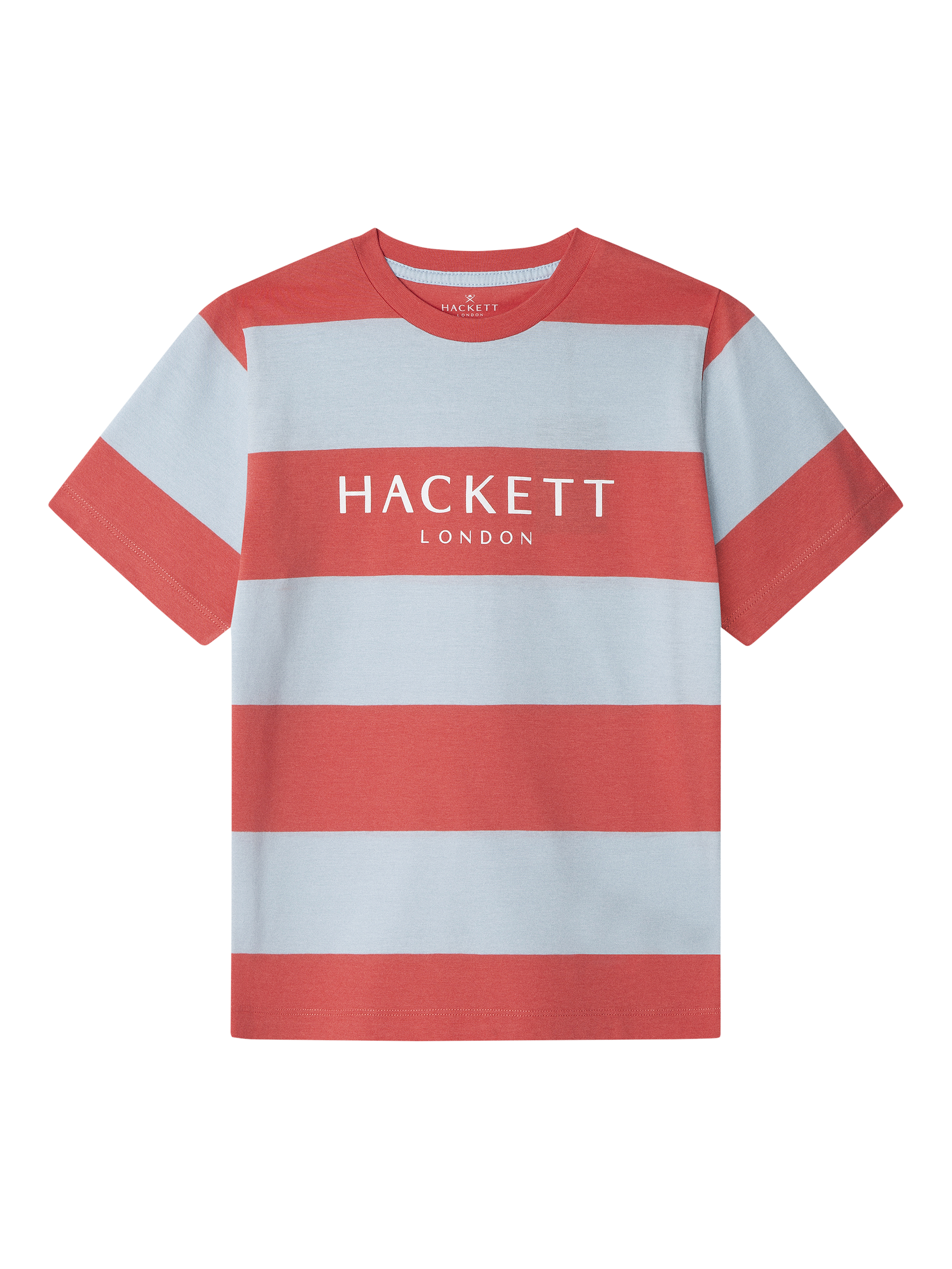 Product image 1 of 4, which shows Hackett London Kids' Cotton Broad Stripe Slim Fit T-Shirt, Coral Pink, 15 years