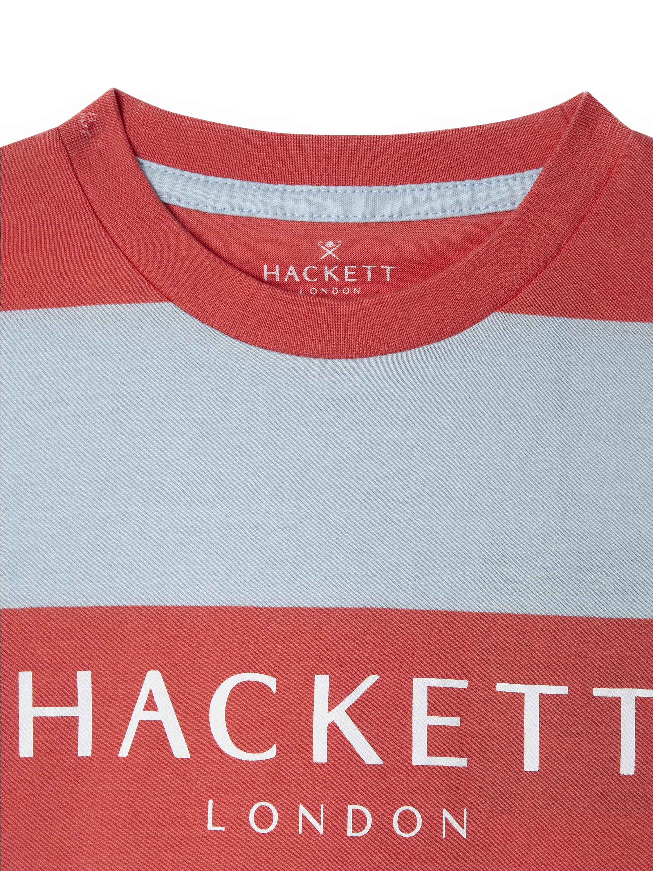 Product image 3 of 4, which shows Hackett London Kids' Cotton Broad Stripe Slim Fit T-Shirt, Coral Pink, 15 years