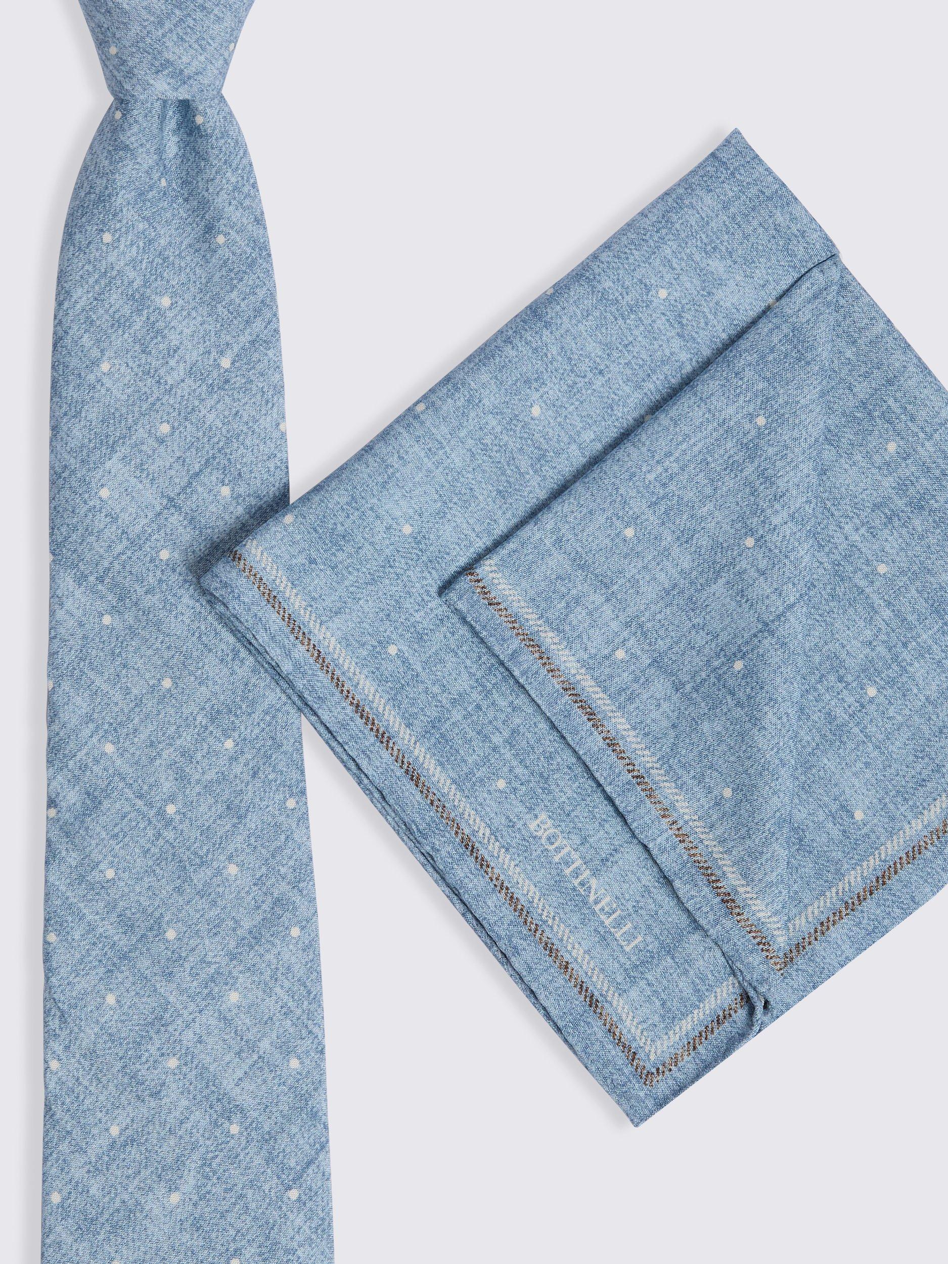 Product image 3 of 3, which shows Moss X Bottinelli Silk Dot Pocket Square, Blue