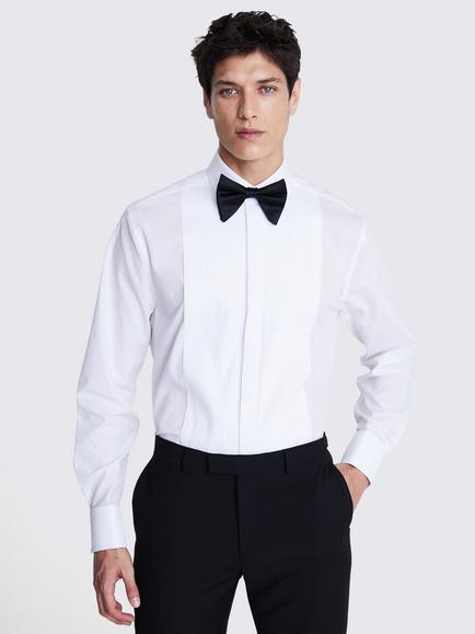 Moss Regular Fit Cotton Pleated Dress Shirt, White, White