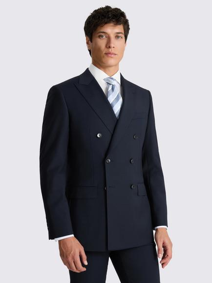 Moss Tailored Fit Wool Blend Performance Double Breasted Suit Jacket, Navy