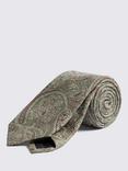 Moss X Bottinelli Paisley Print Silk Tie, Mid Green