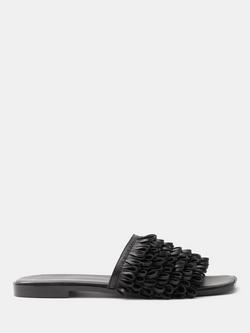 HUSH Leather Fringe Flat Sandals, Black