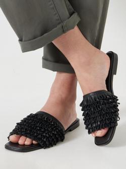 HUSH Leather Fringe Flat Sandals - view 2, Black