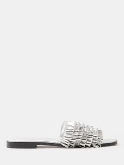 HUSH Leather Fringe Flat Sandals, Silver