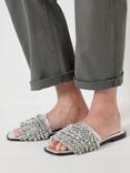 HUSH Leather Fringe Flat Sandals, Silver