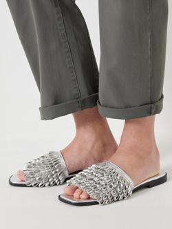 HUSH Leather Fringe Flat Sandals - view 2, Silver