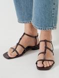 HUSH Leather Strappy Low Heel Sandals, Burgundy