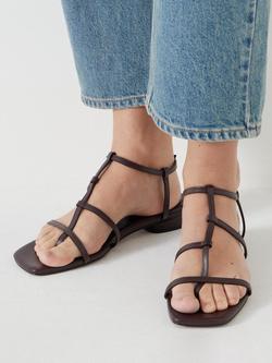 HUSH Leather Strappy Low Heel Sandals, Burgundy - view 2, Burgundy