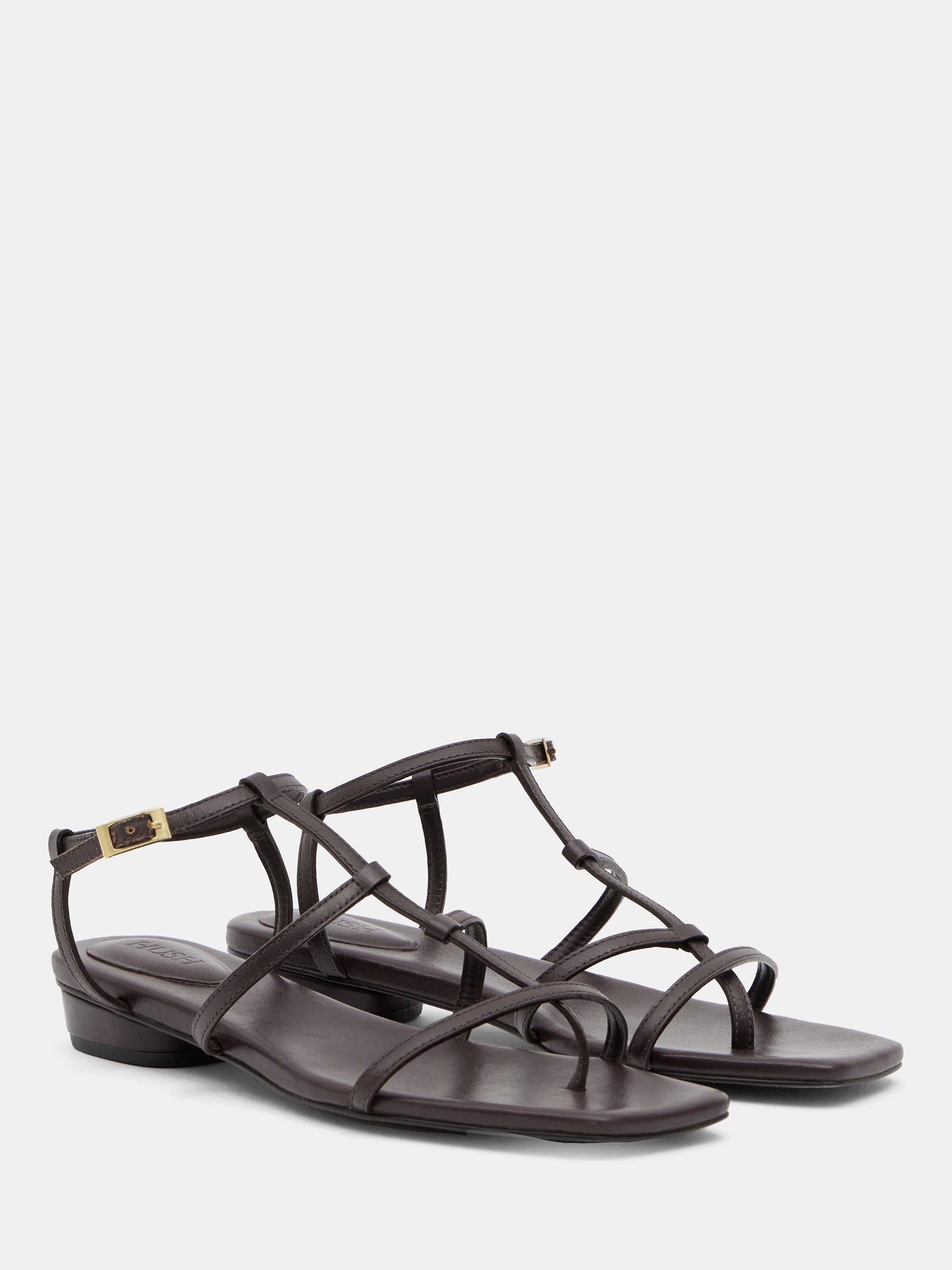 Product image 3 of 5, which shows HUSH Leather Strappy Low Heel Sandals, Burgundy, 3