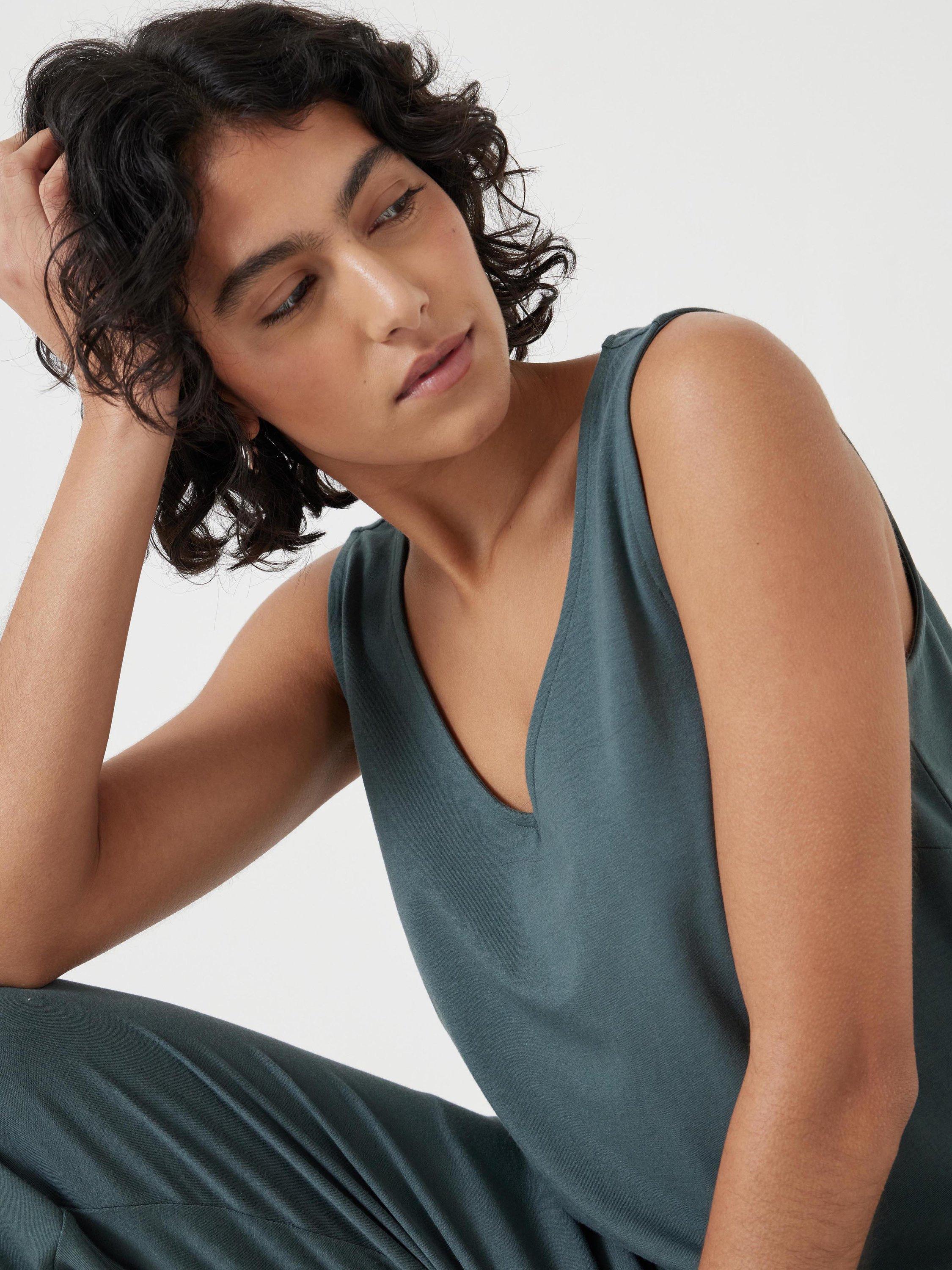 Product image 2 of 5, which shows HUSH Jersey Cropped Jumpsuit, Dark Sage Green, XXS