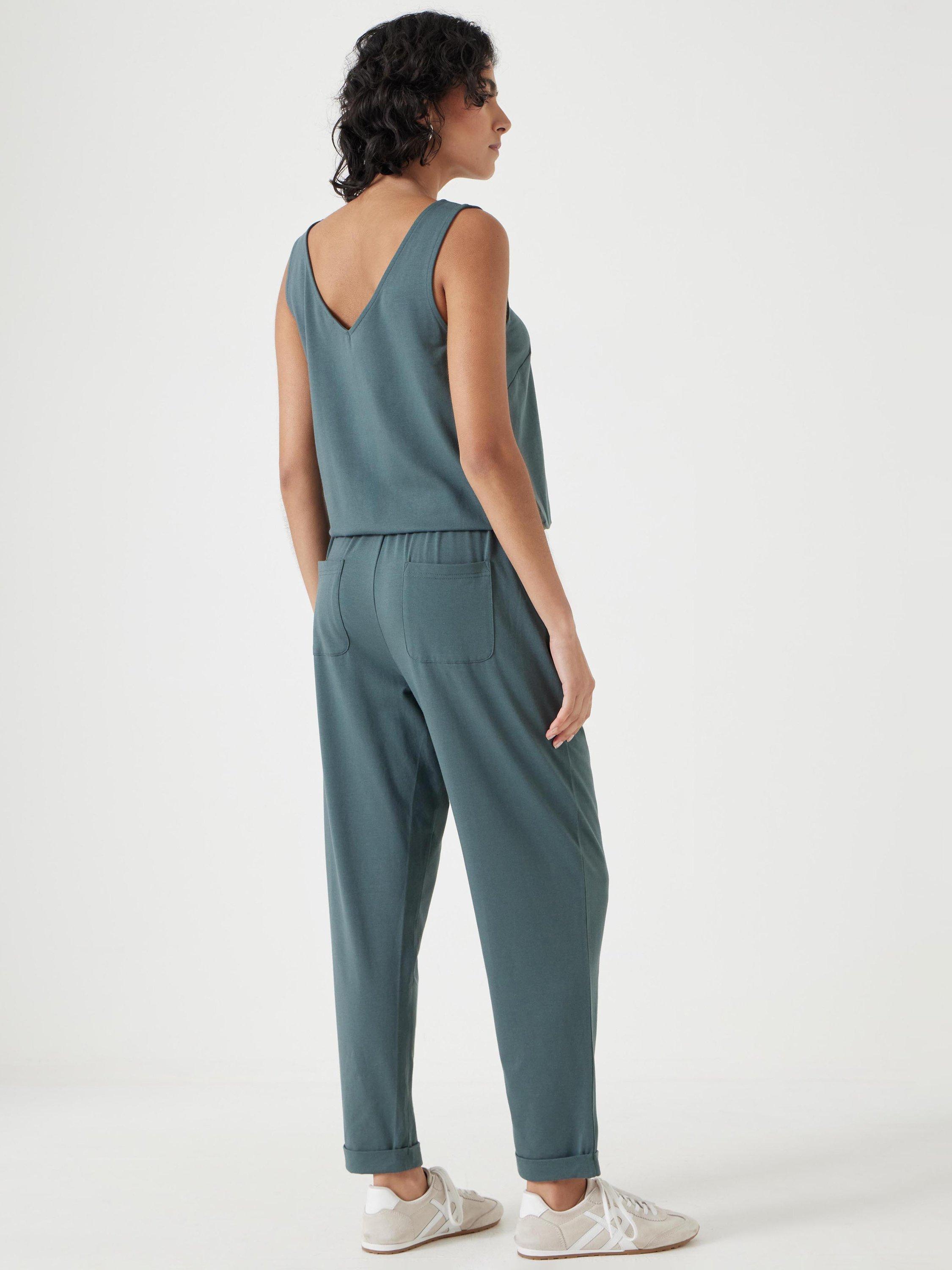 Product image 3 of 5, which shows HUSH Jersey Cropped Jumpsuit, Dark Sage Green, XXS